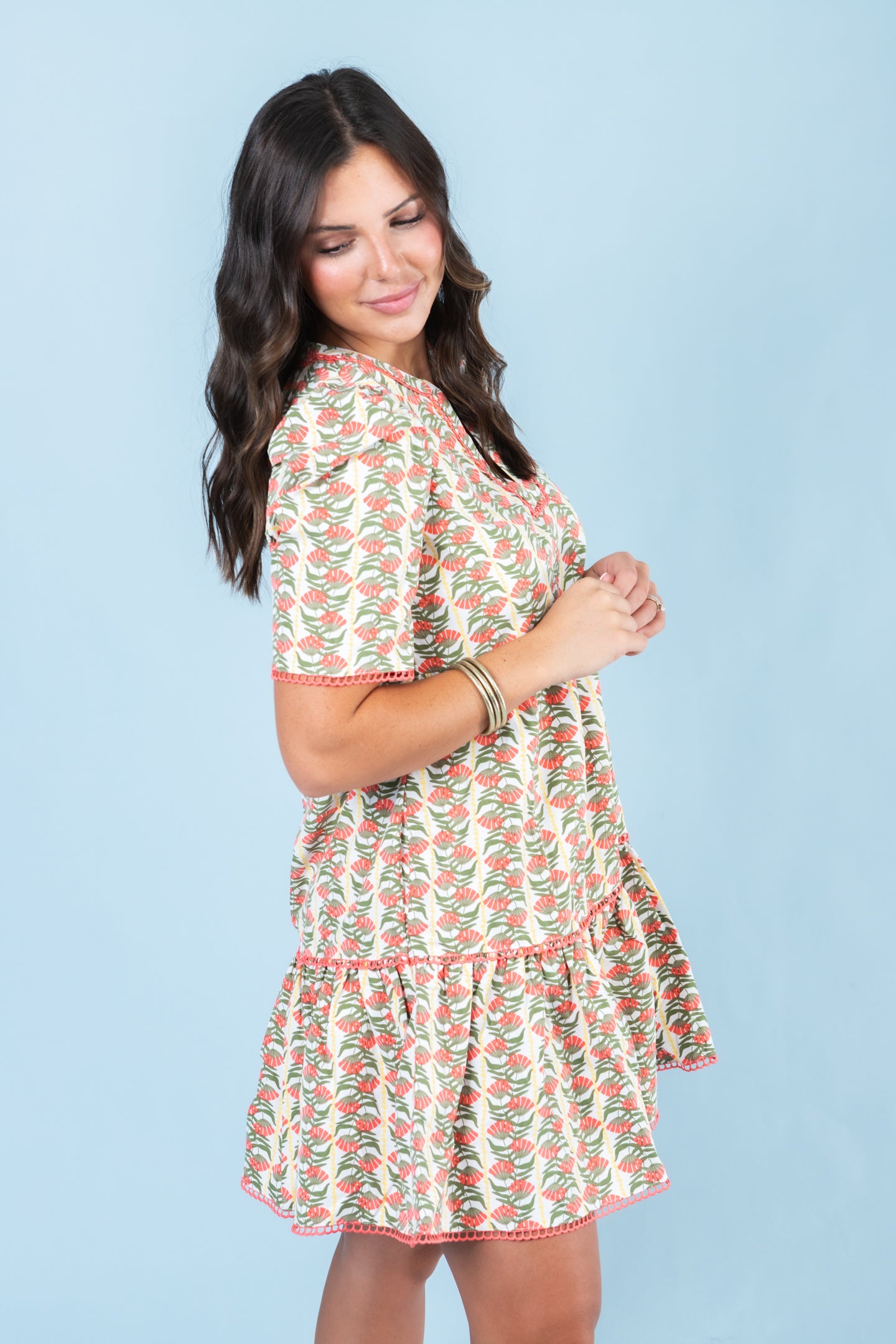 Mary Square | Adelyn Dress in Honey Vines Coral