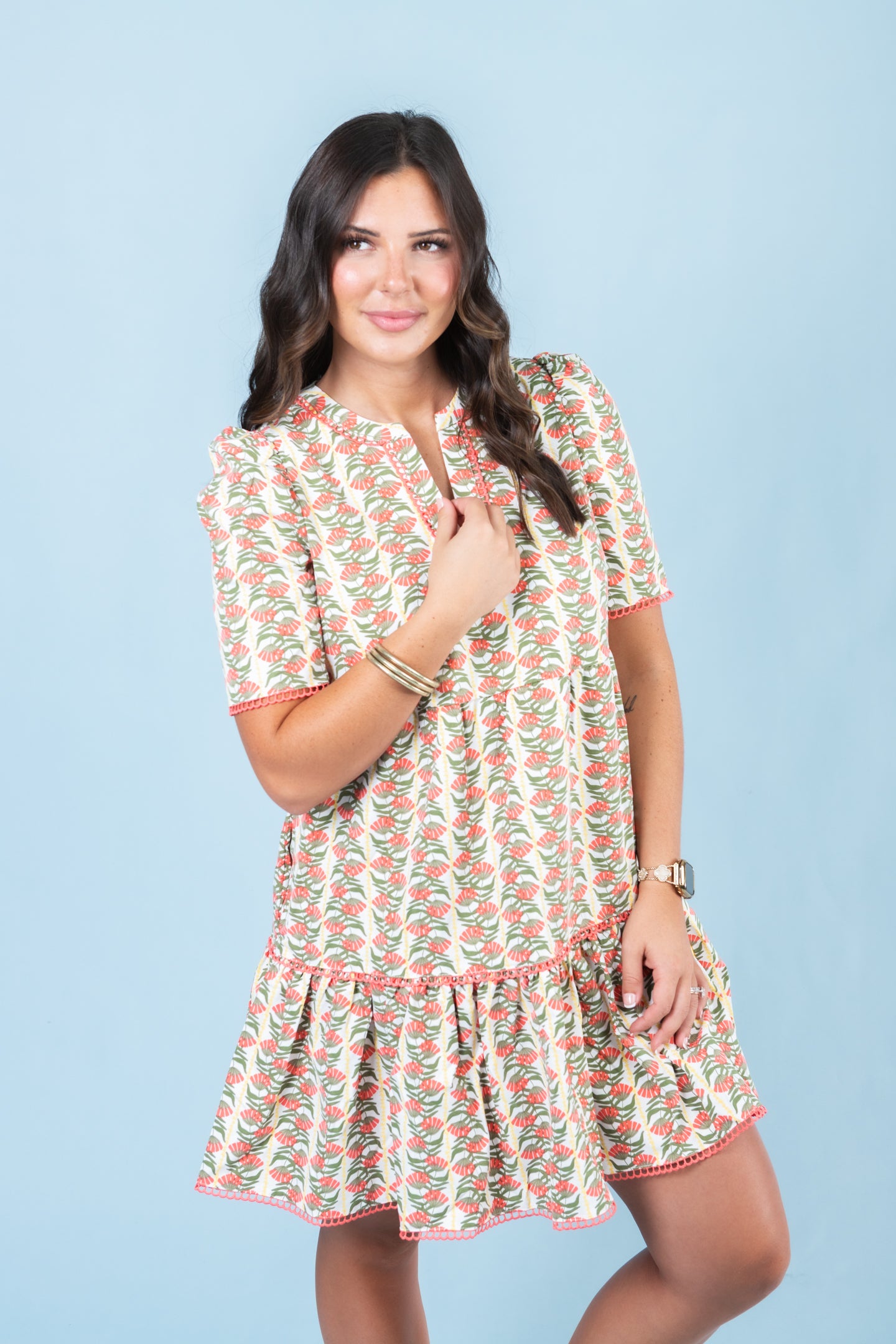 Mary Square | Adelyn Dress in Honey Vines Coral