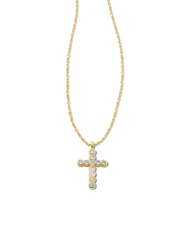 Kendra Scott | Cross Gold Pendant Necklace in White CZ