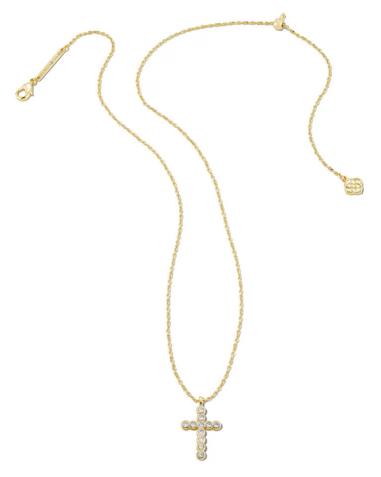 Kendra Scott | Cross Gold Pendant Necklace in White CZ