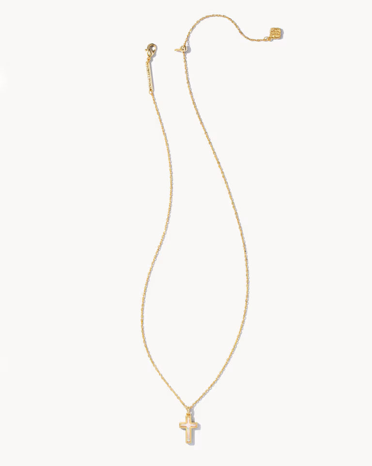 Kendra Scott | Cross Gold Pendant Necklace in White Lab Grown Opal