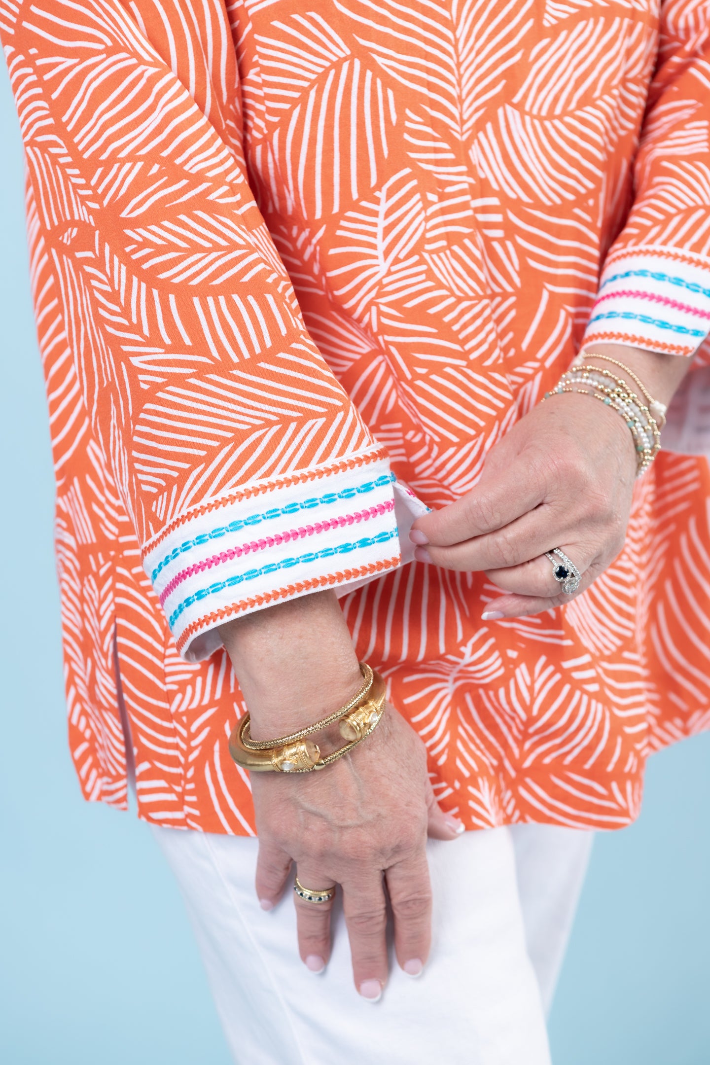 John Mark | 3/4 Sleeve Embroidered Trim Details