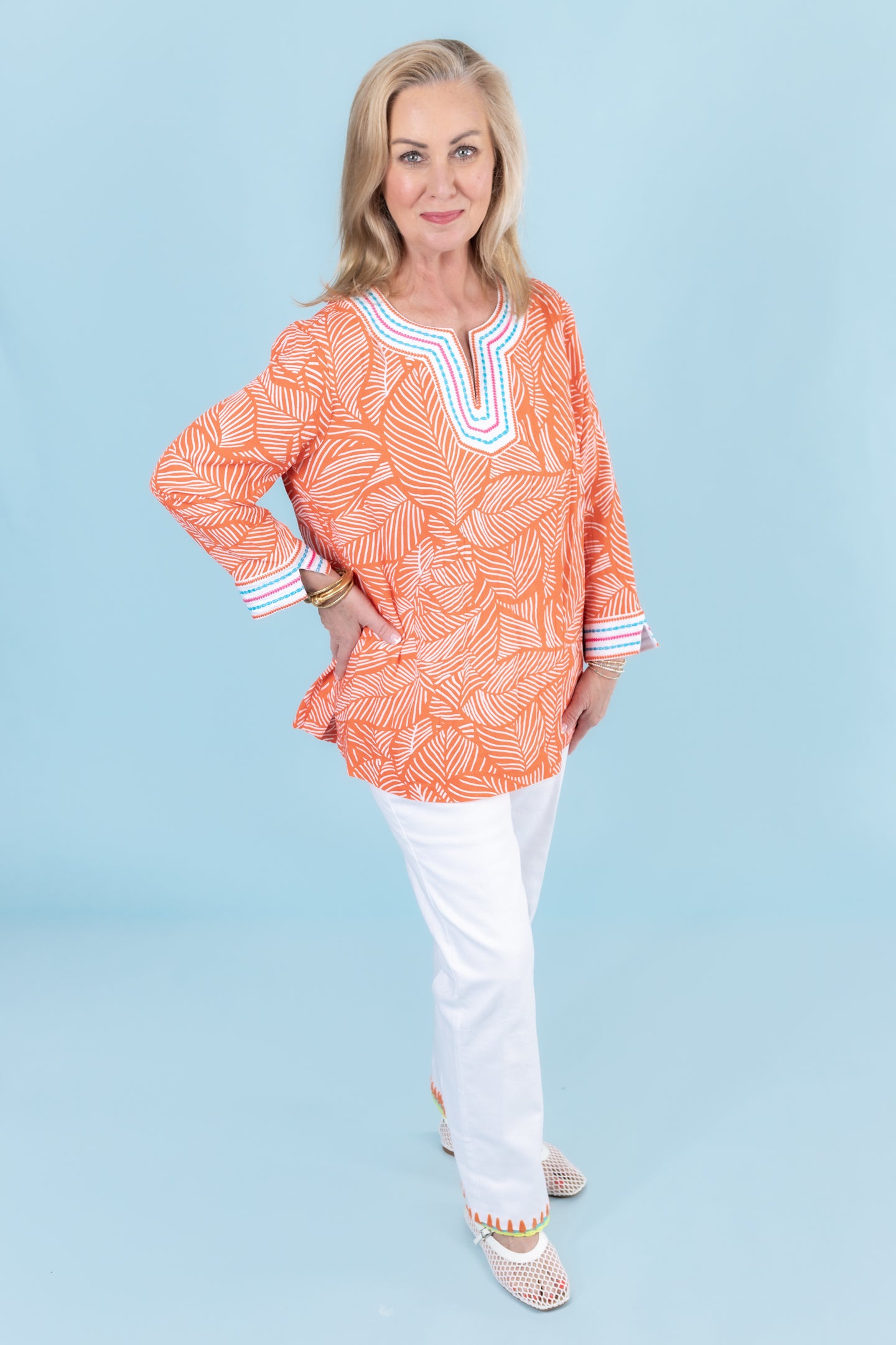 John Mark | 3/4 Sleeve Embroidered Trim Details