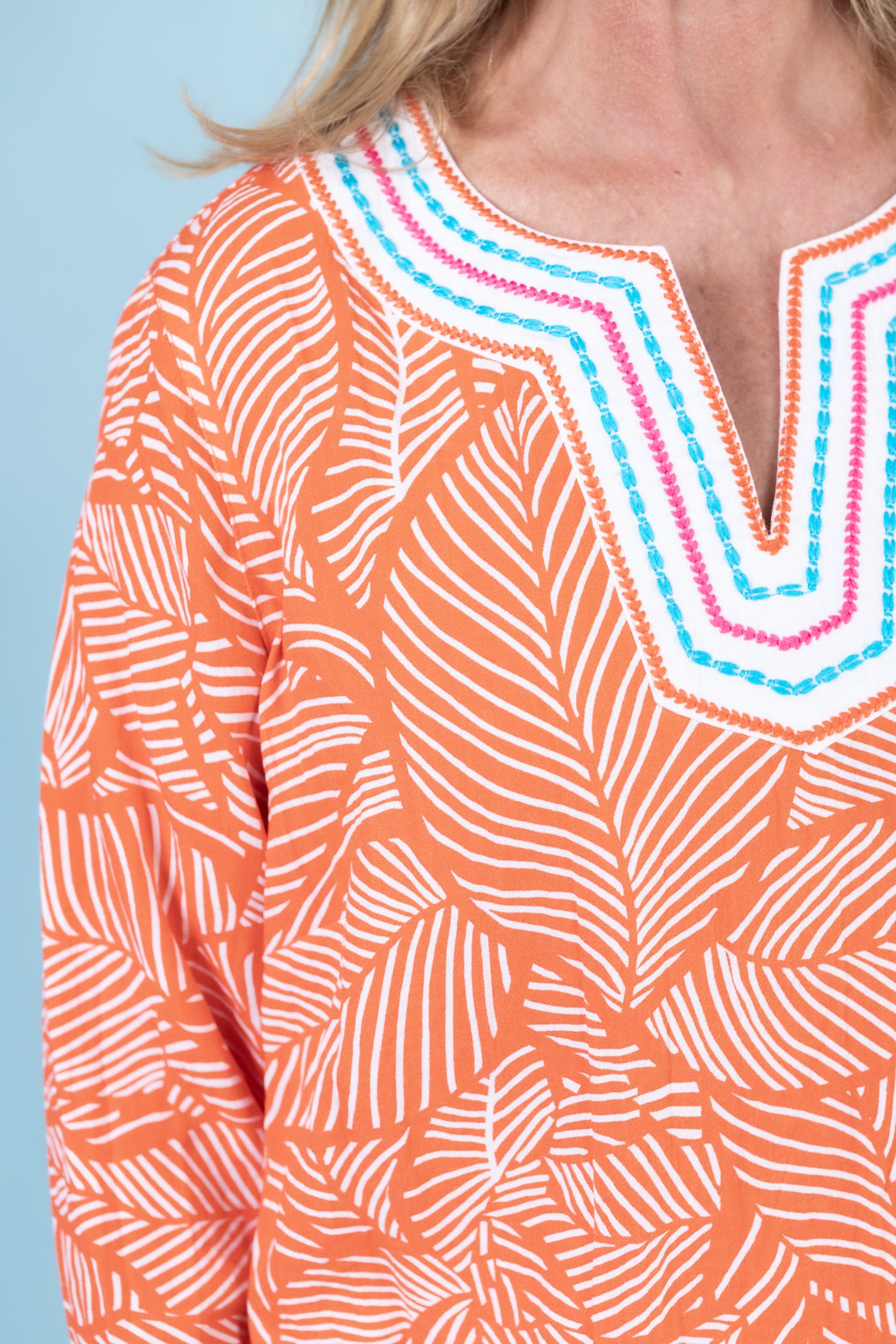 John Mark | 3/4 Sleeve Embroidered Trim Details