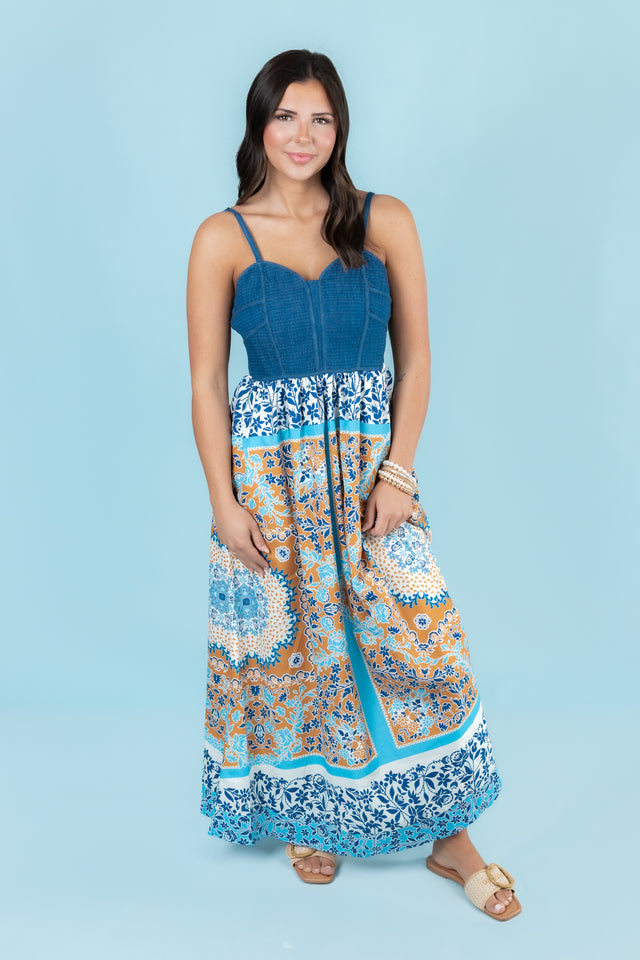 The Bohemian Breeze Denim Maxi Dress