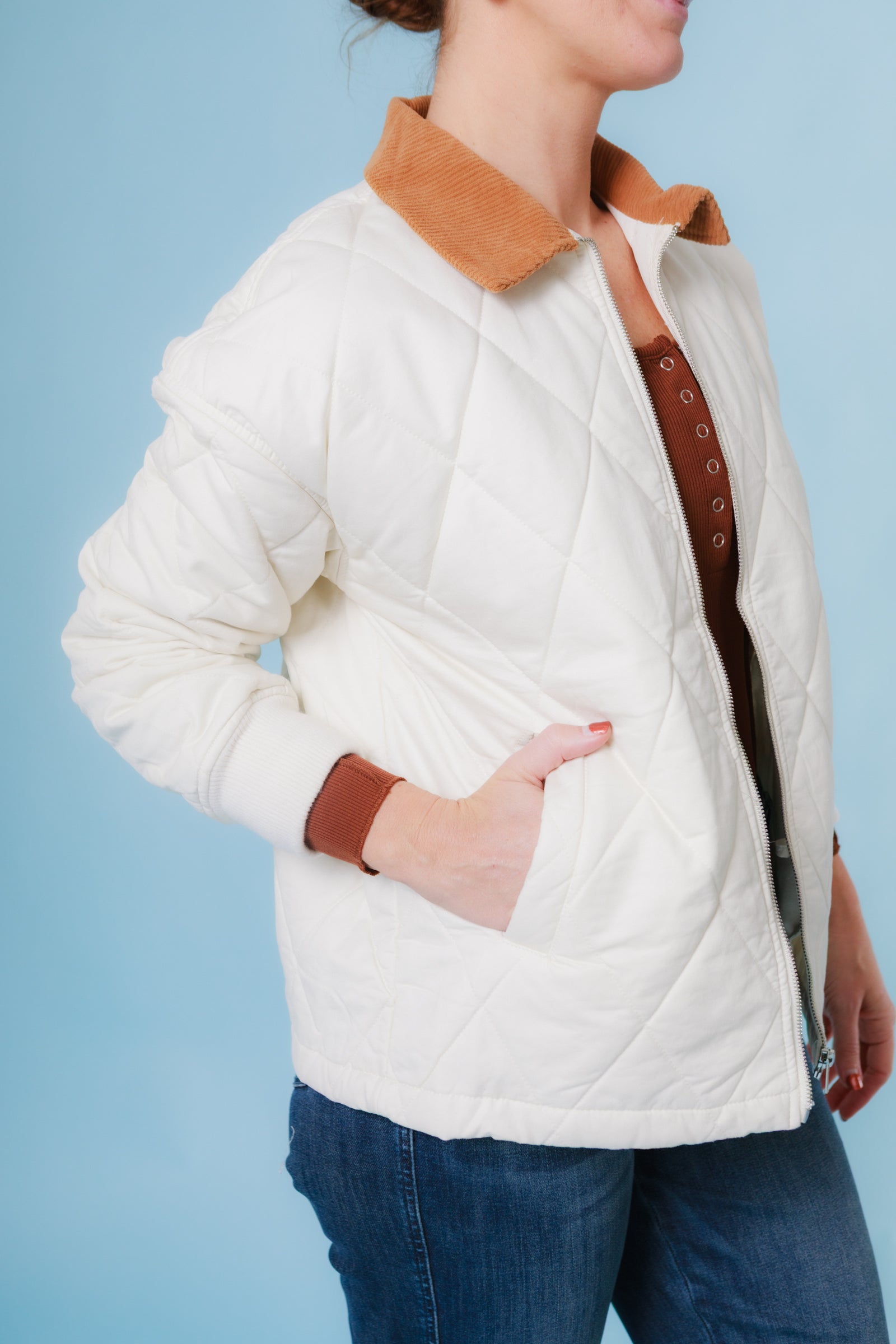 Snowfall Corduroy-Collar Quilted Jacket
