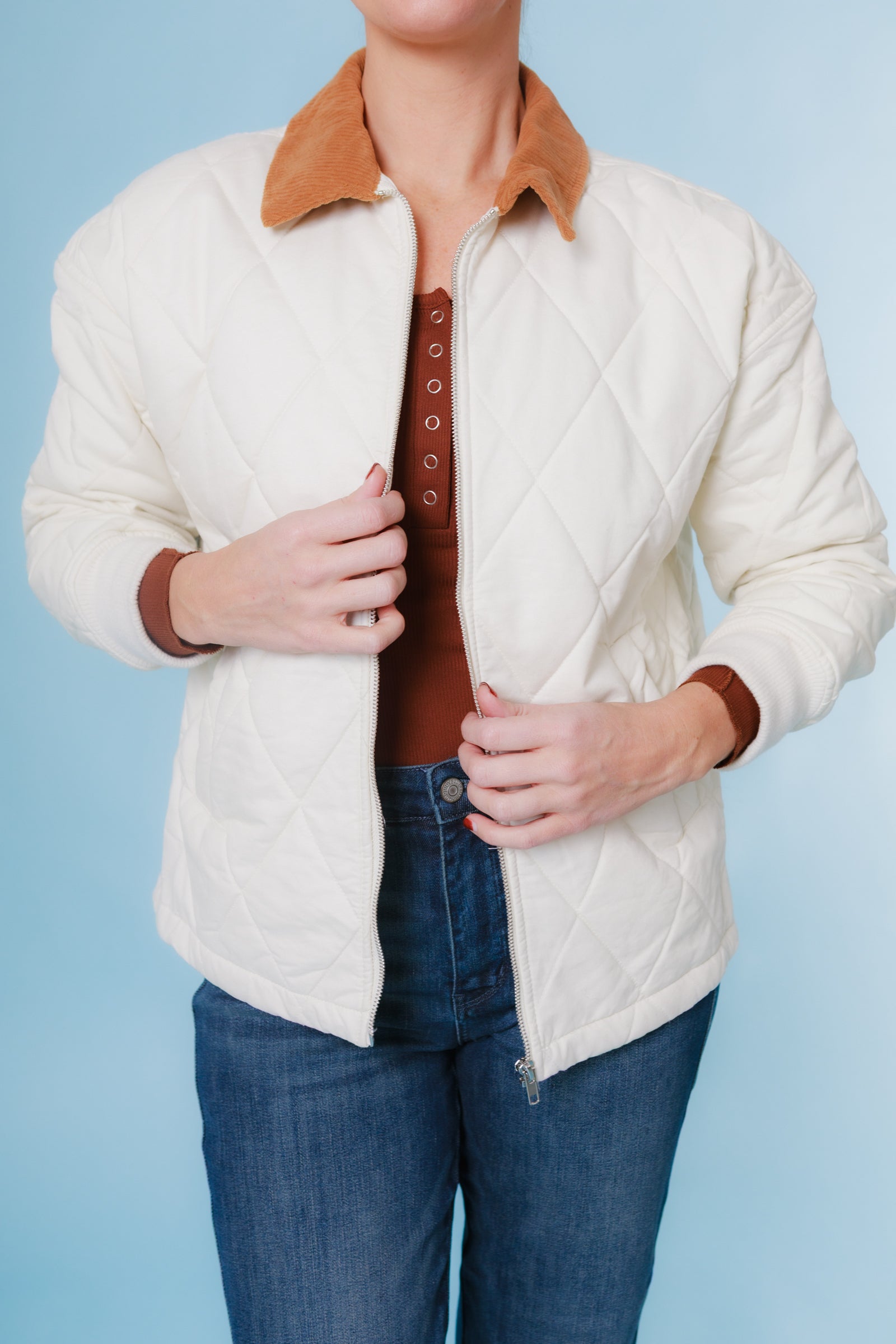 Snowfall Corduroy-Collar Quilted Jacket