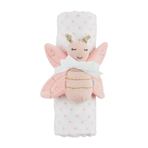 Mudpie | Polka Dot Swaddle and Rattle Set