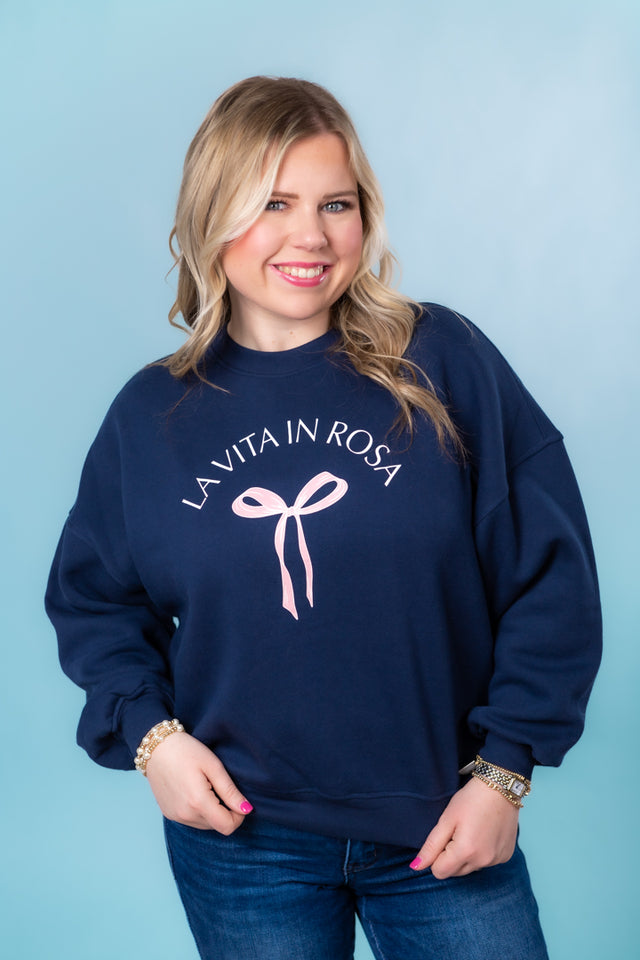 La Vita In Rosa Bow Graphic Sweatshirt (Final Sale)