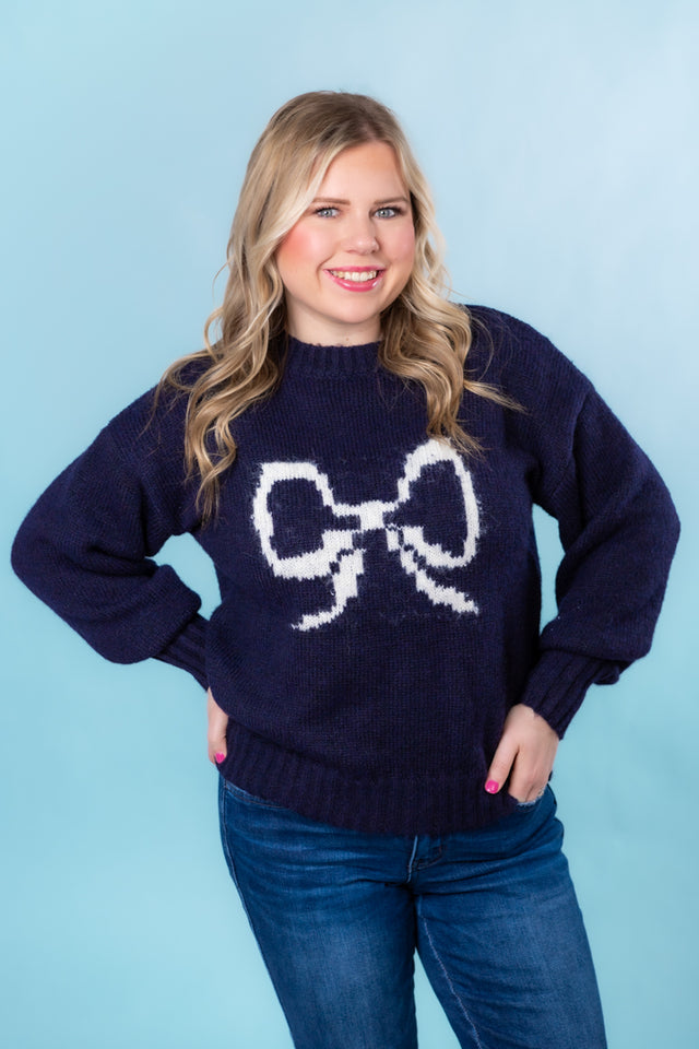 Navy Charm Bow Sweater (Final Sale)