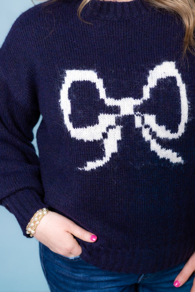 Navy Charm Bow Sweater (Final Sale)
