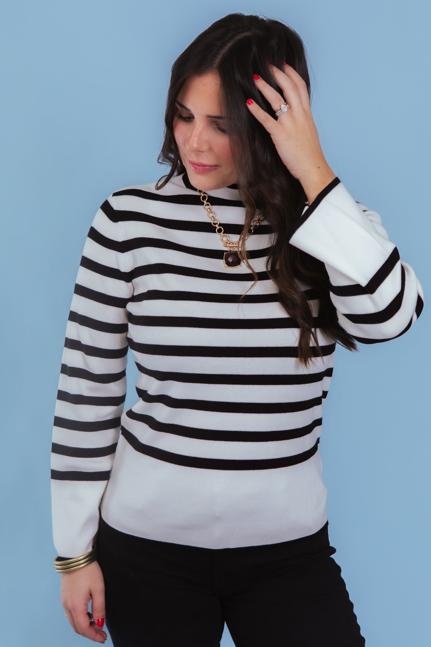 Tribal | Lightweight Mock Neck Striped Sweater