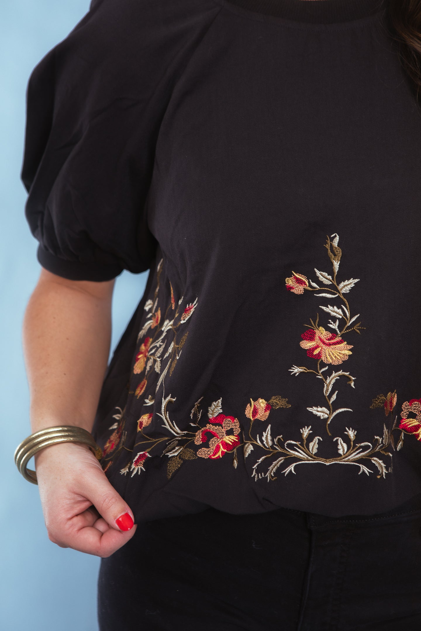 Bloom & Grace Embroidered Puff Sleeve Top