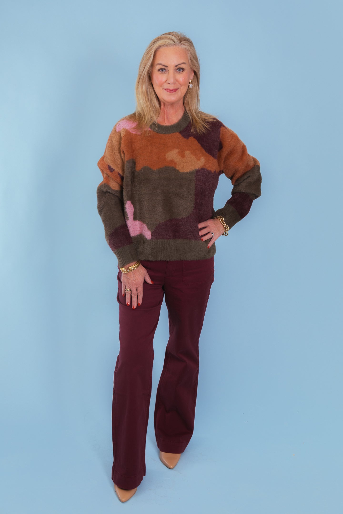 Tribal | Fuzzy Intarsia Crew Neck Sweater