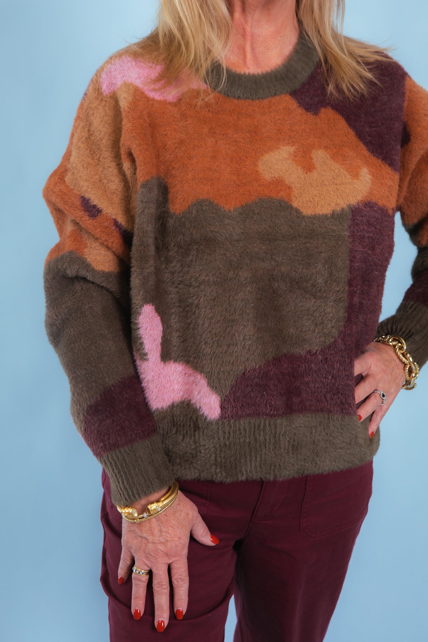 Tribal | Fuzzy Intarsia Crew Neck Sweater