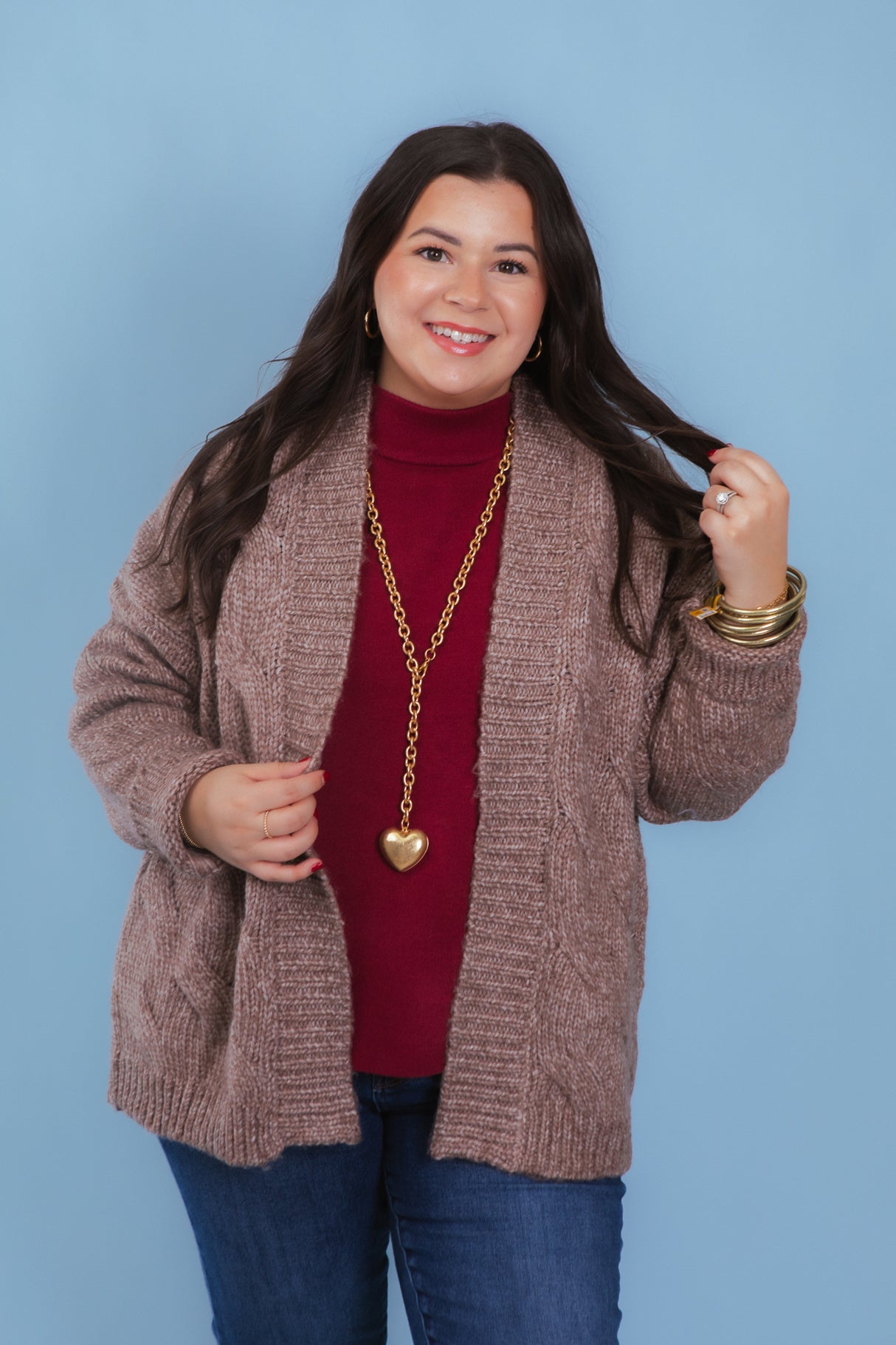 Chunky Cable Knit Open Front Cardigan