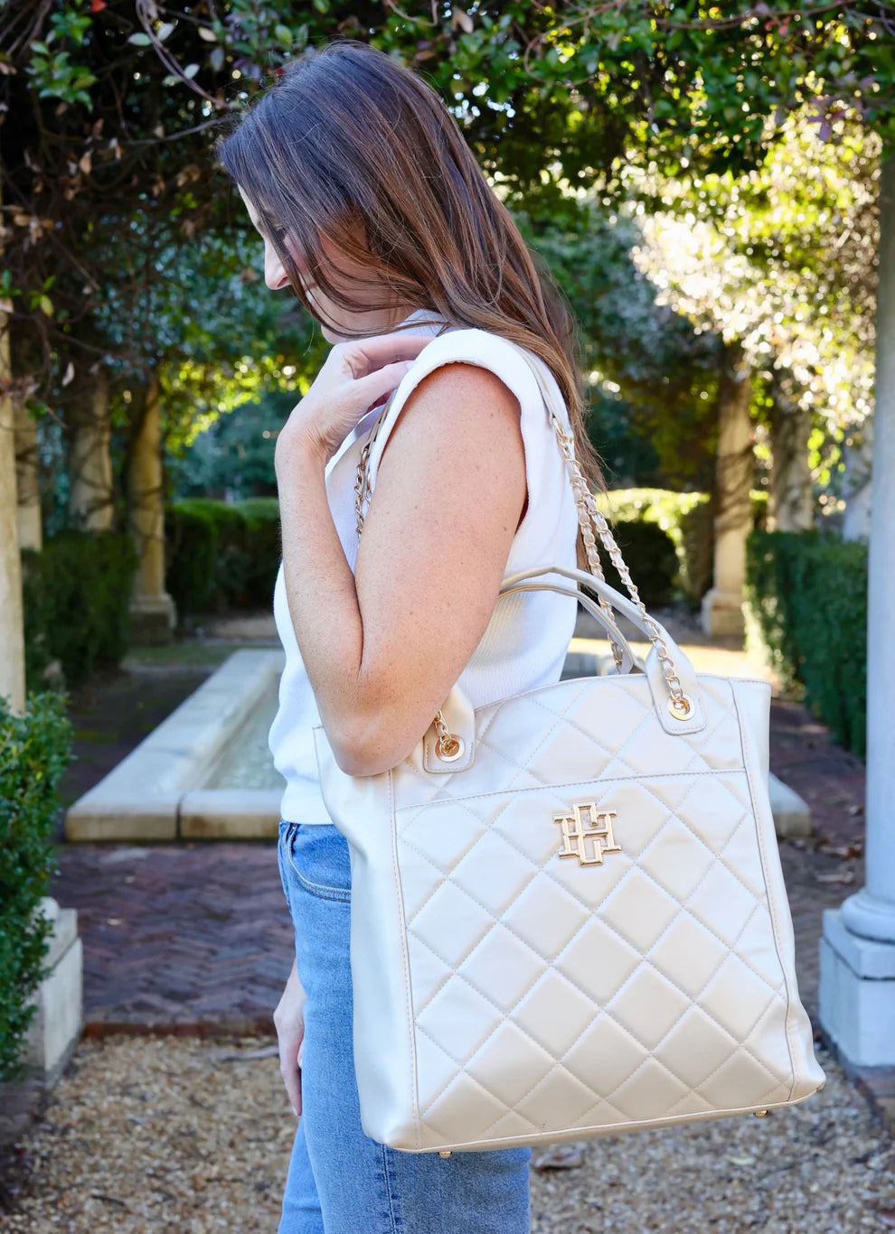 Caroline Hill | Kinzley Tote Pearl Quilted LD