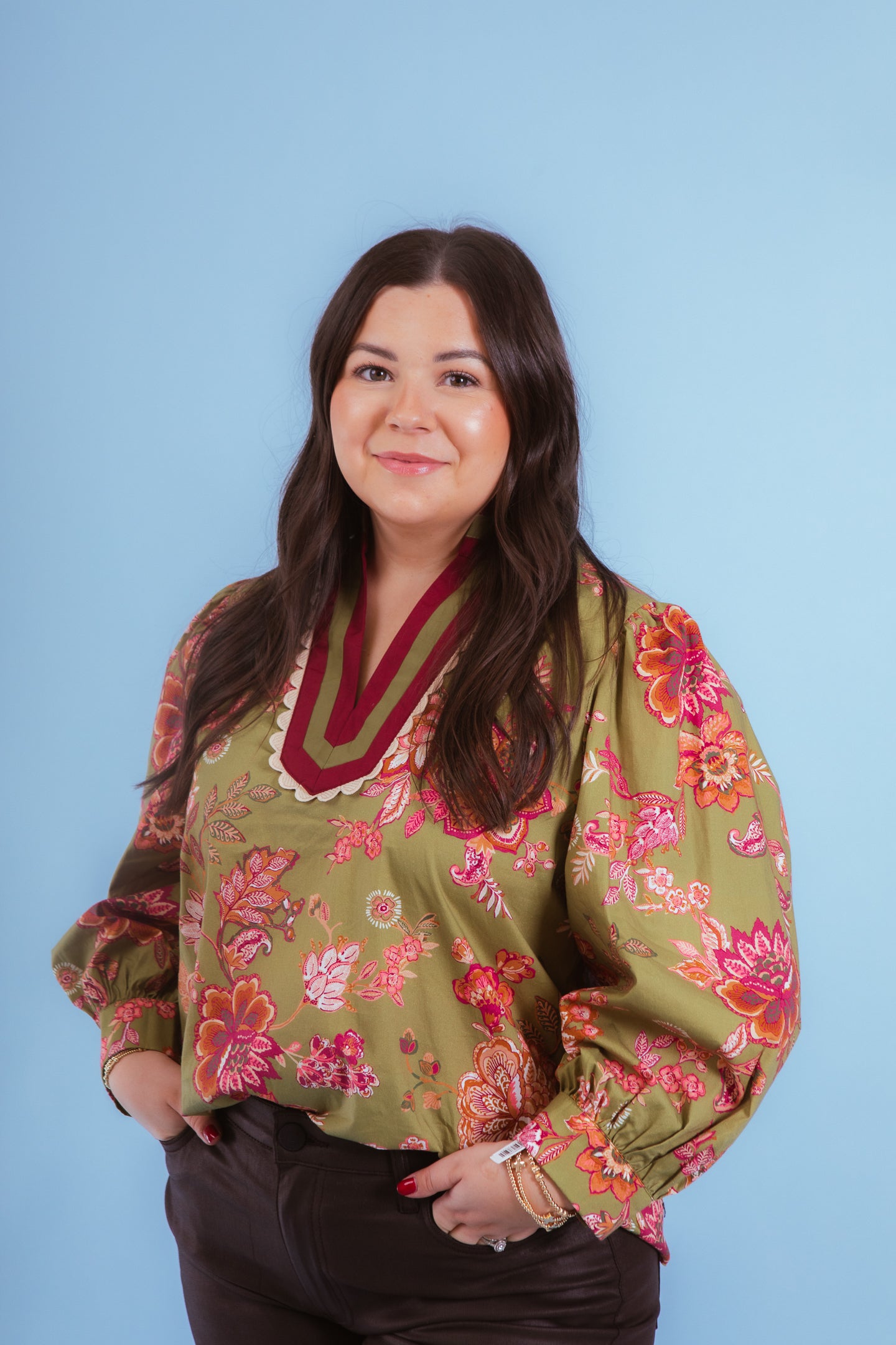 Blooming Grace Scallop Trim Floral Top