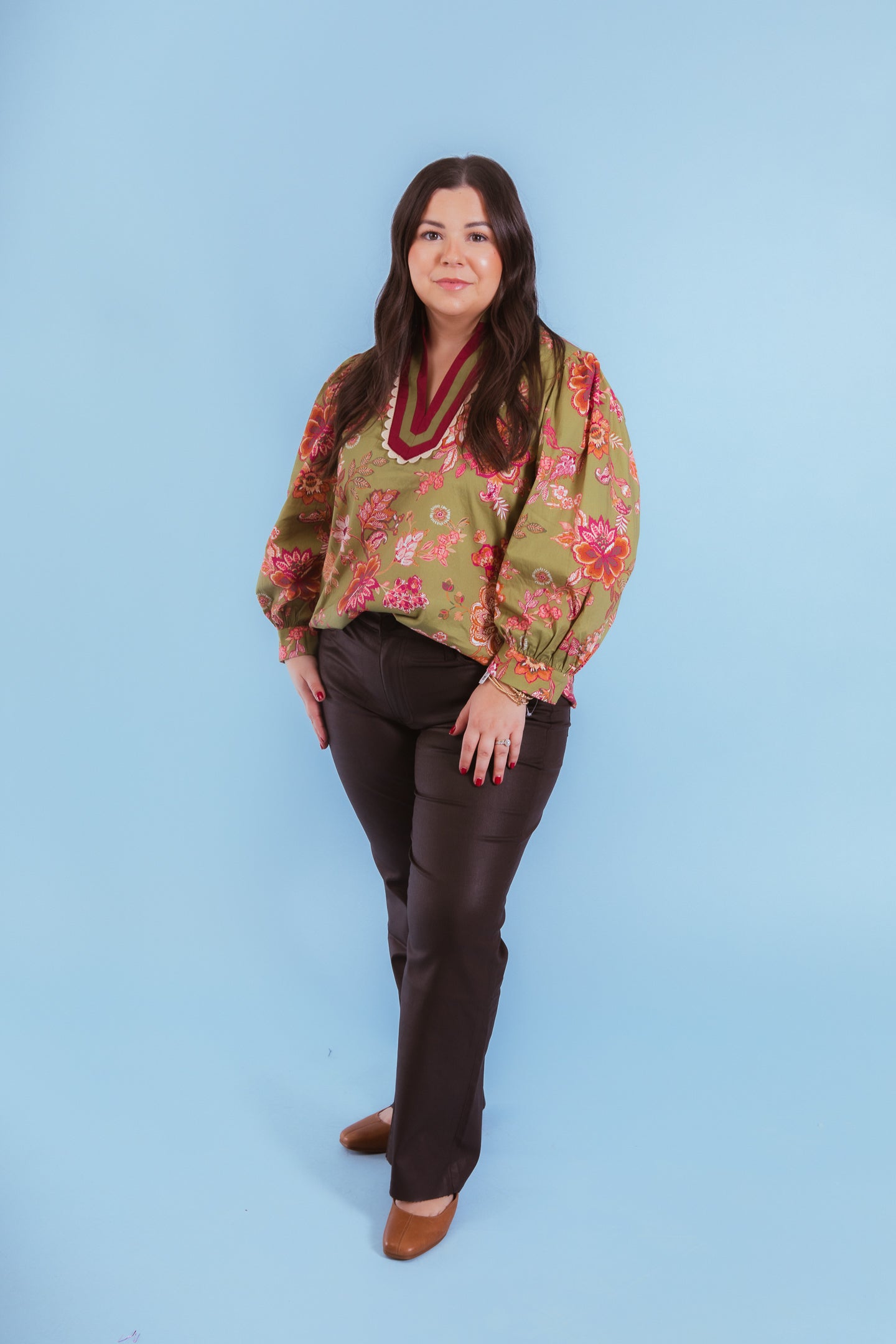 Blooming Grace Scallop Trim Floral Top