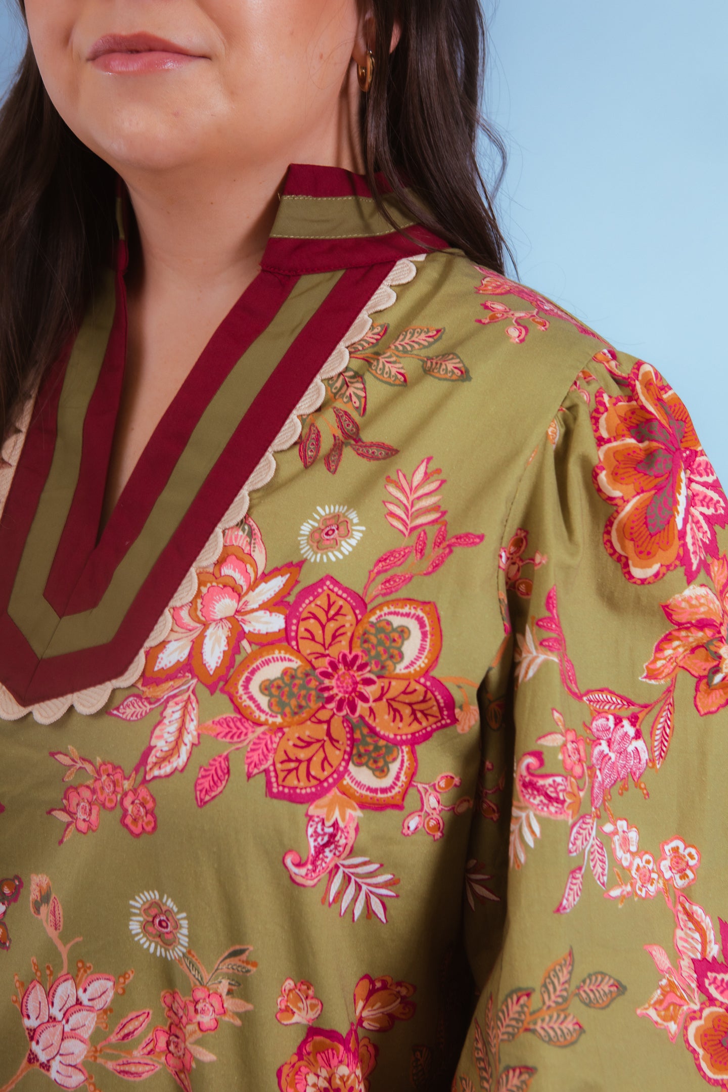 Blooming Grace Scallop Trim Floral Top