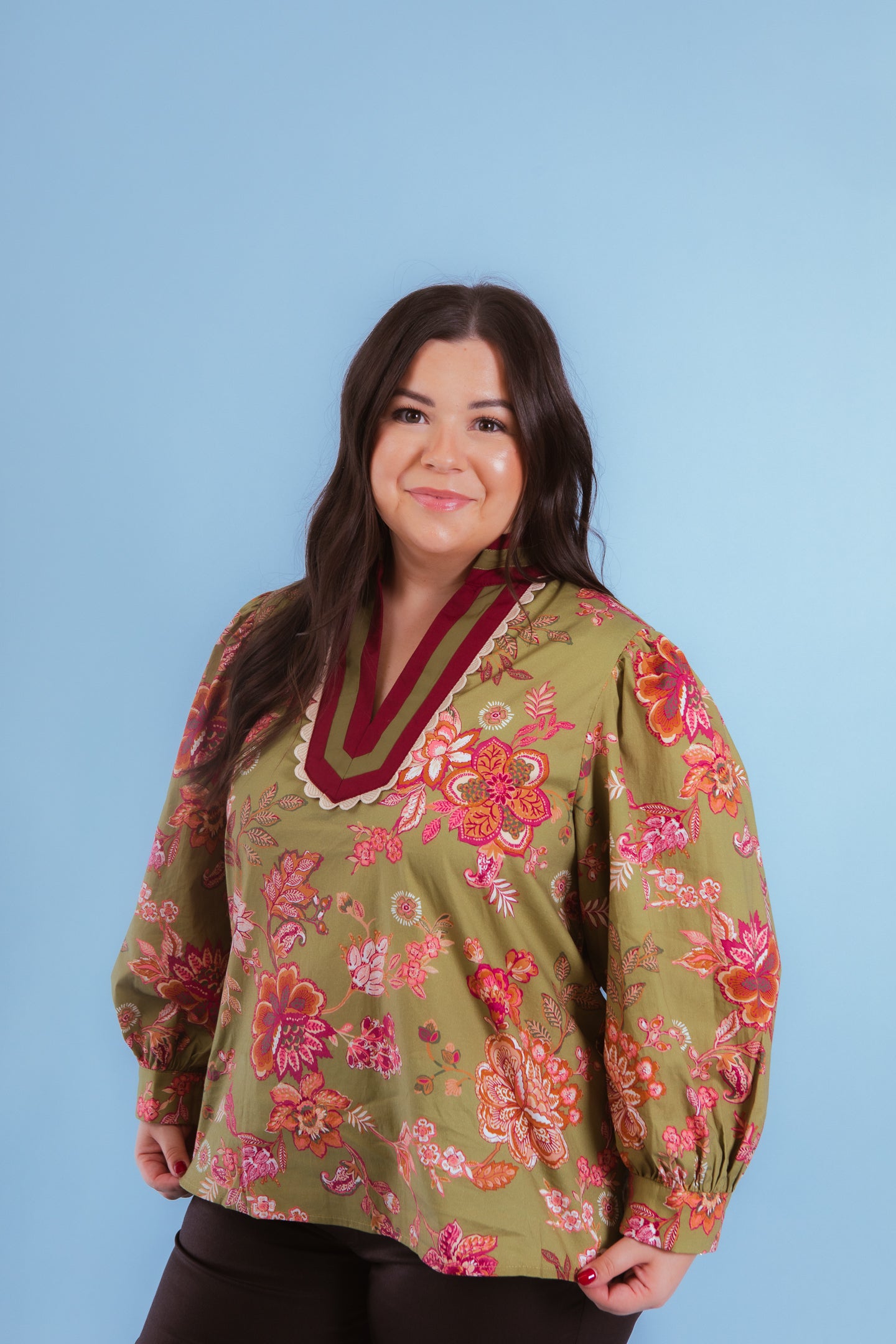 Blooming Grace Scallop Trim Floral Top