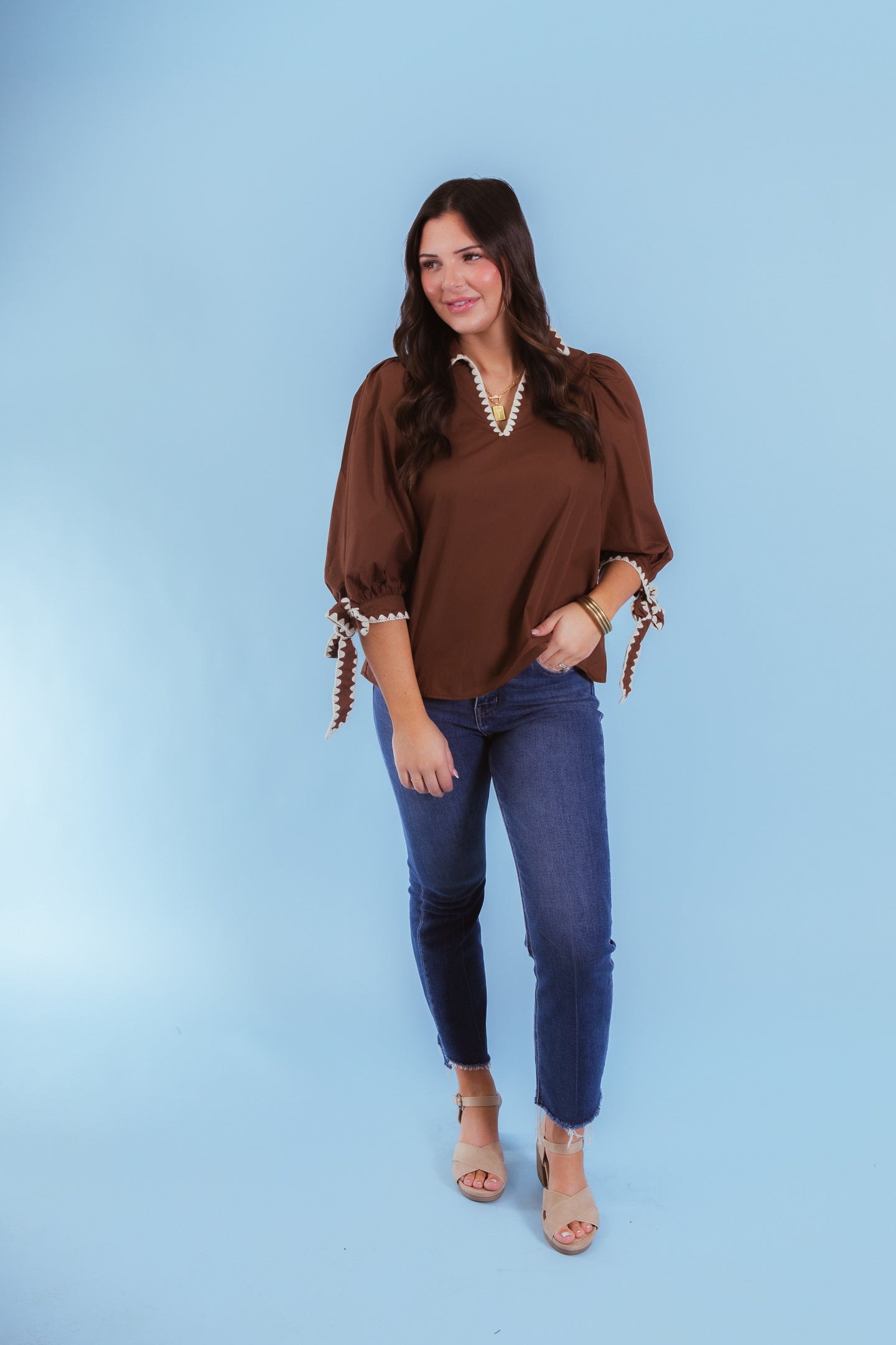 Chic Scallop Trim Bow Tie Top