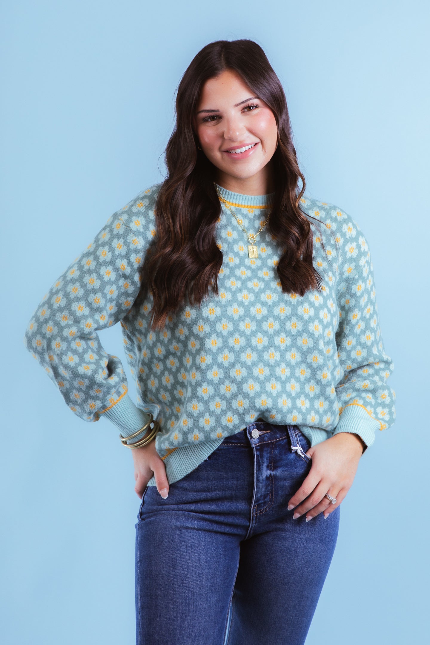 Mint Mix Daisy Knit Sweater