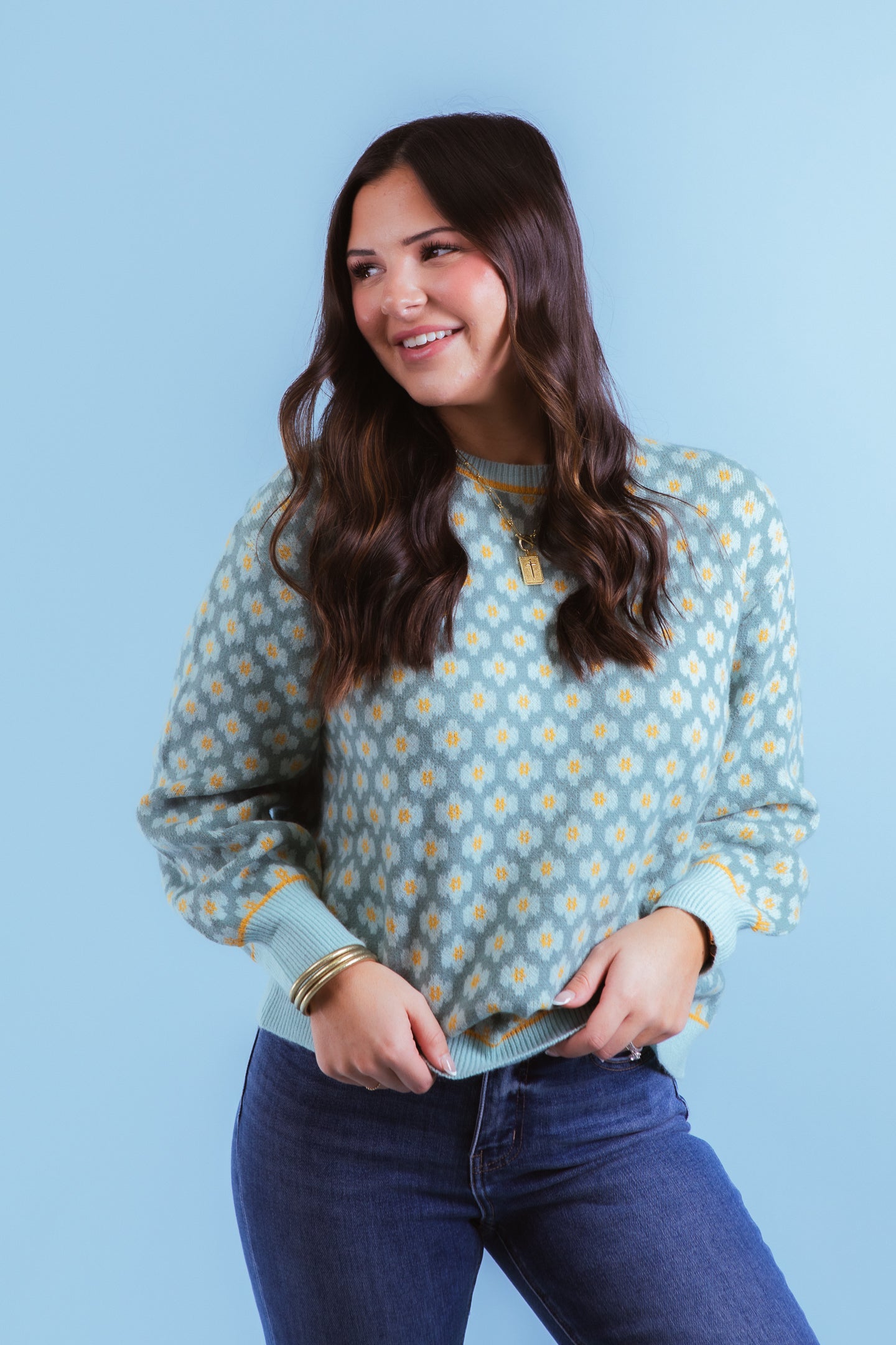 Mint Mix Daisy Knit Sweater