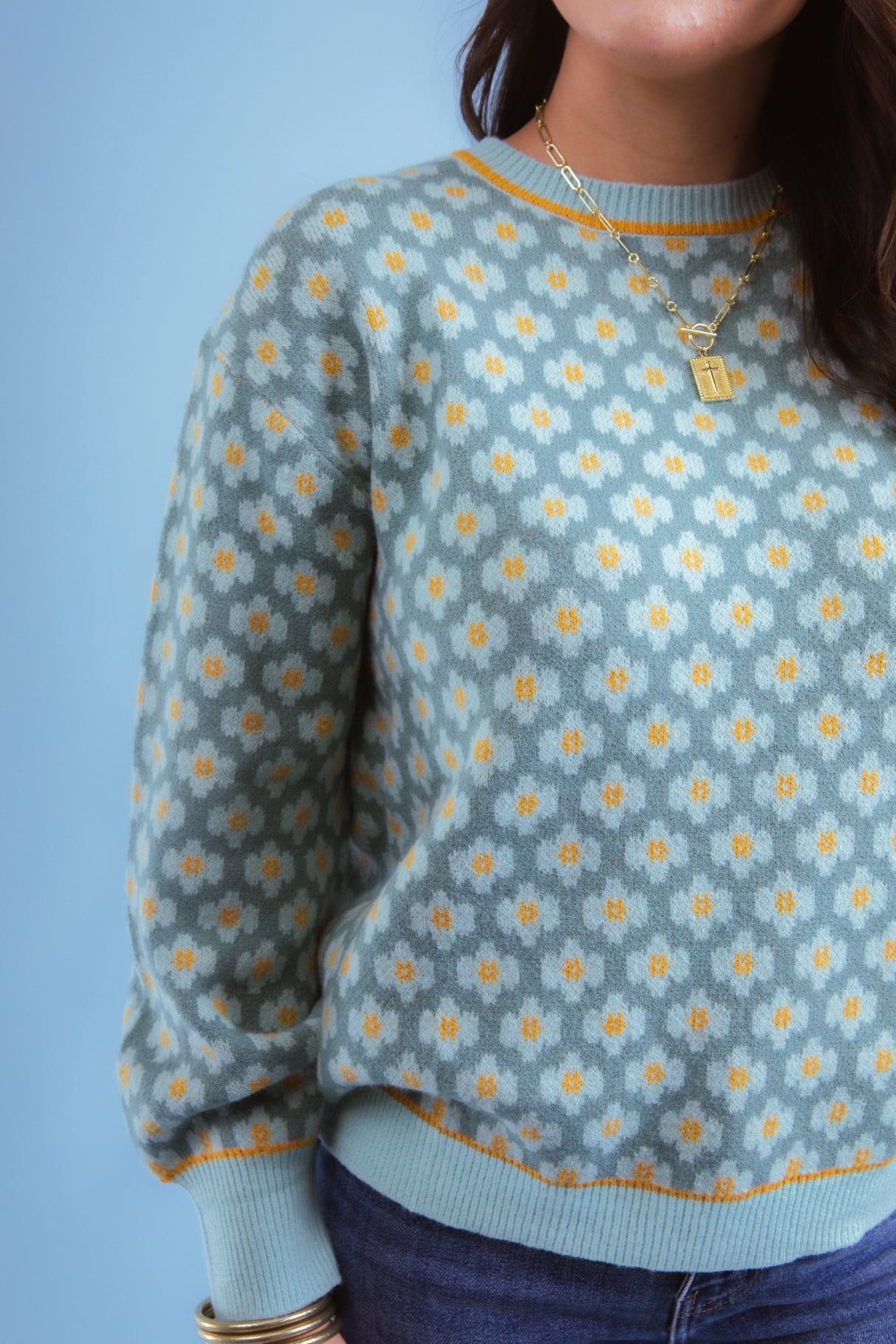 Mint Mix Daisy Knit Sweater