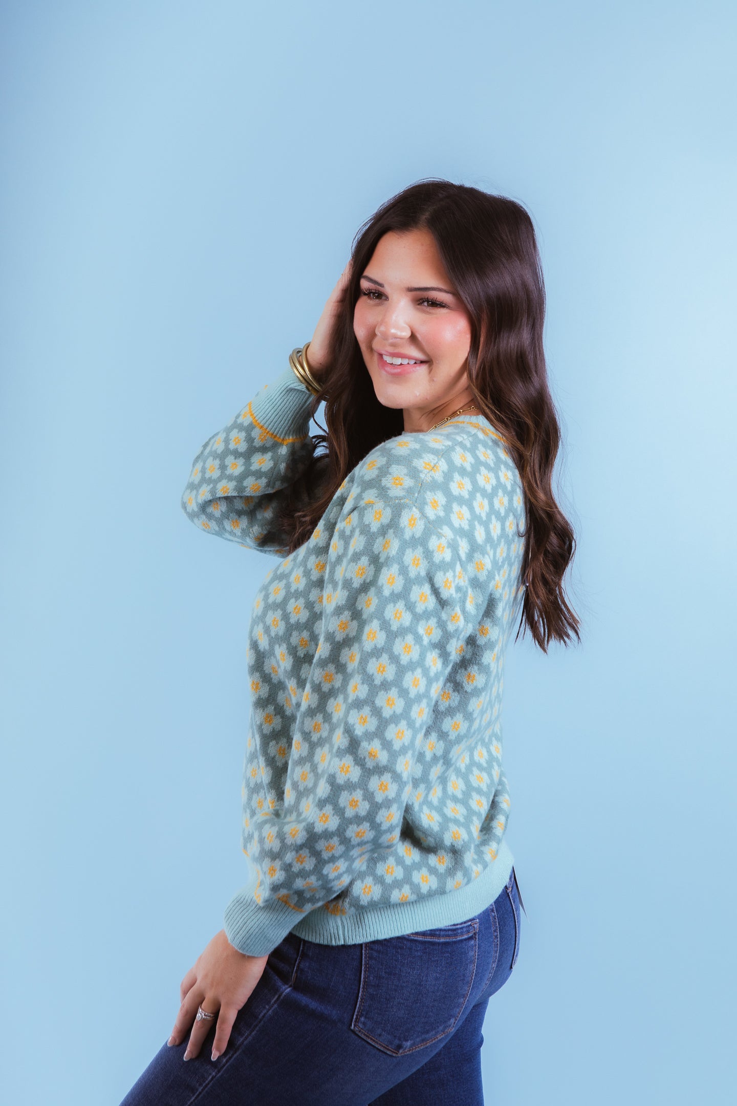 Mint Mix Daisy Knit Sweater