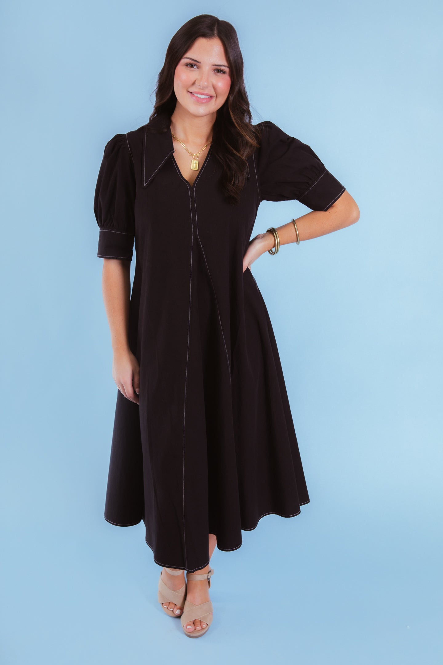 Lior | Amber Pointed Collar Short Sleeve Dress