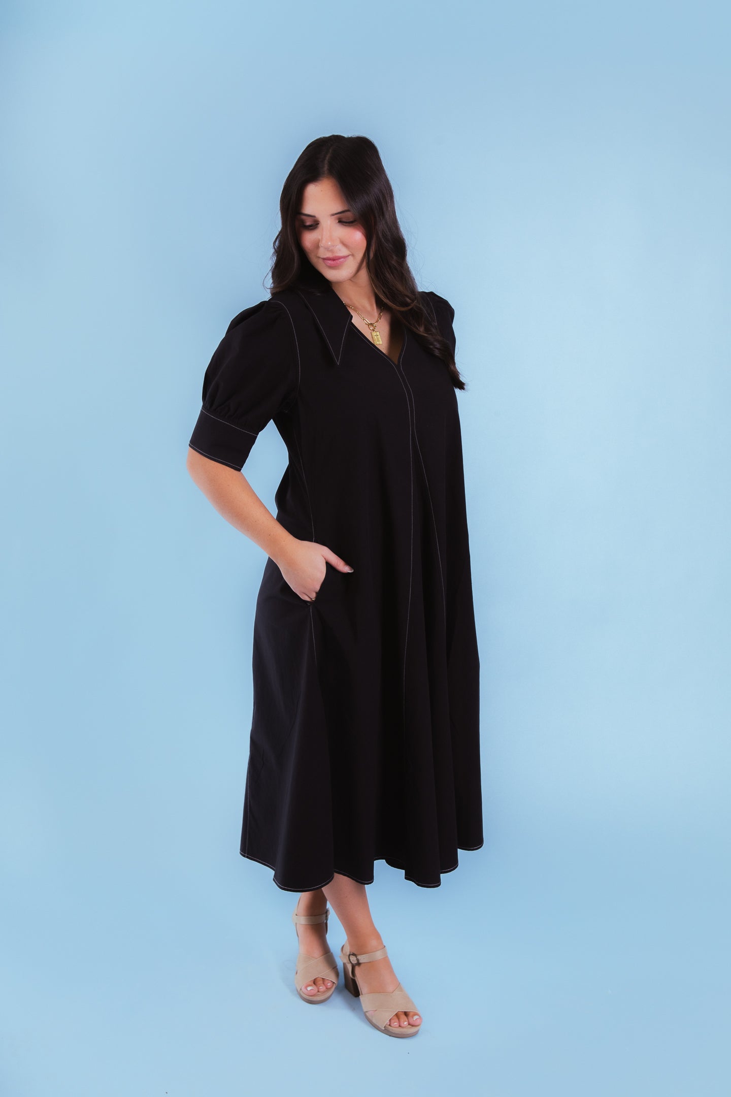 Lior | Amber Pointed Collar Short Sleeve Dress