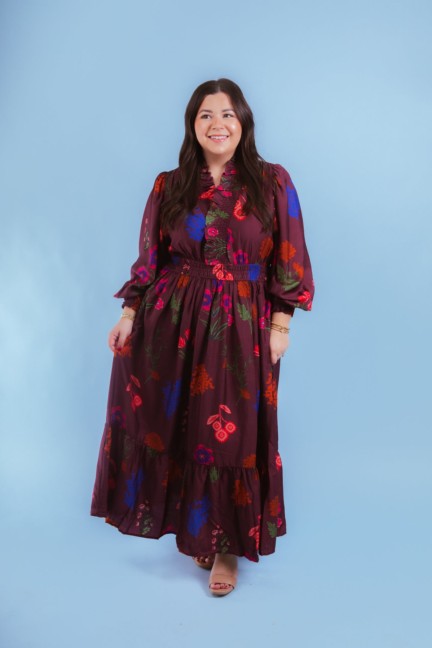 Ruffled Charm Smocked Midi Dress