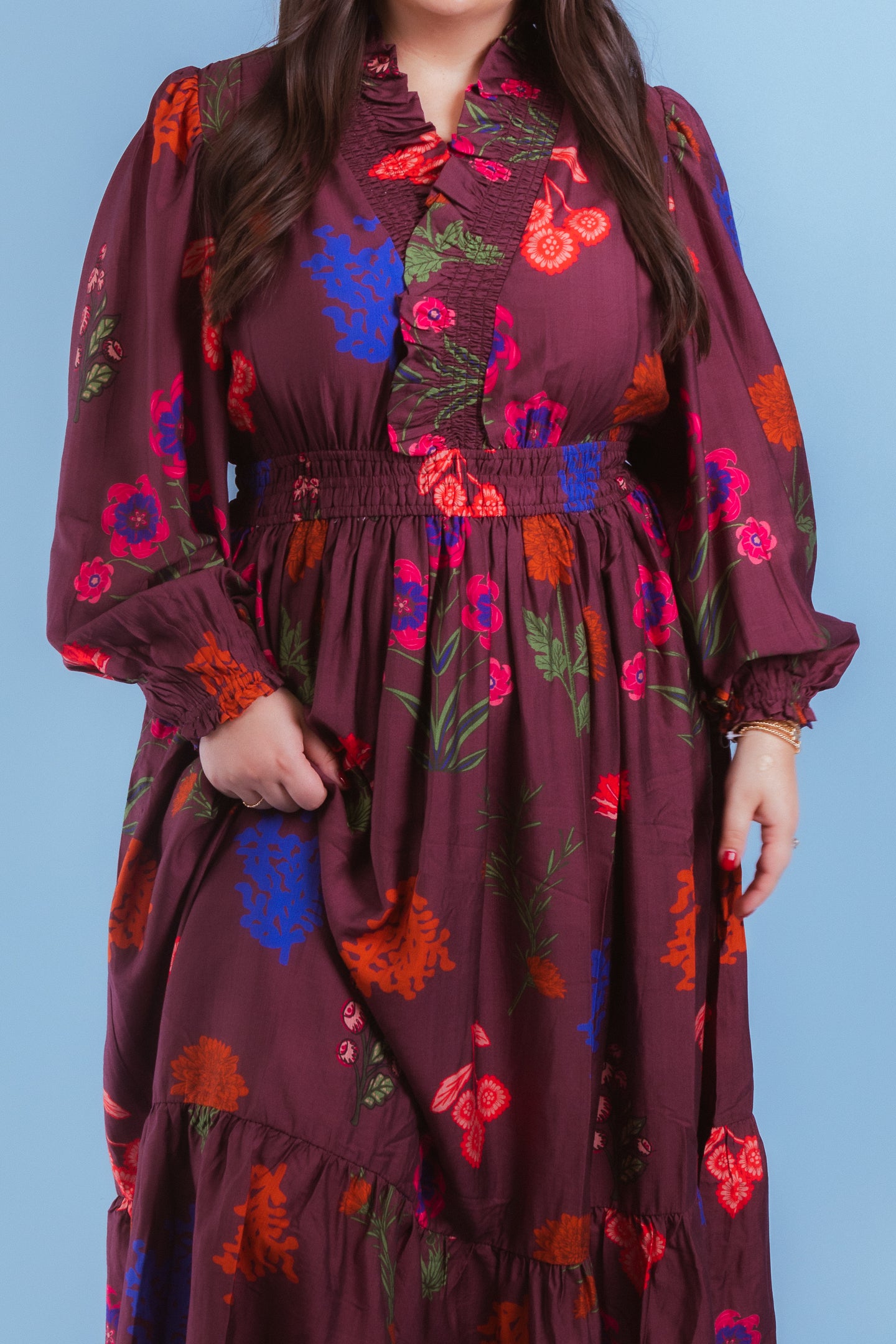 Ruffled Charm Smocked Midi Dress