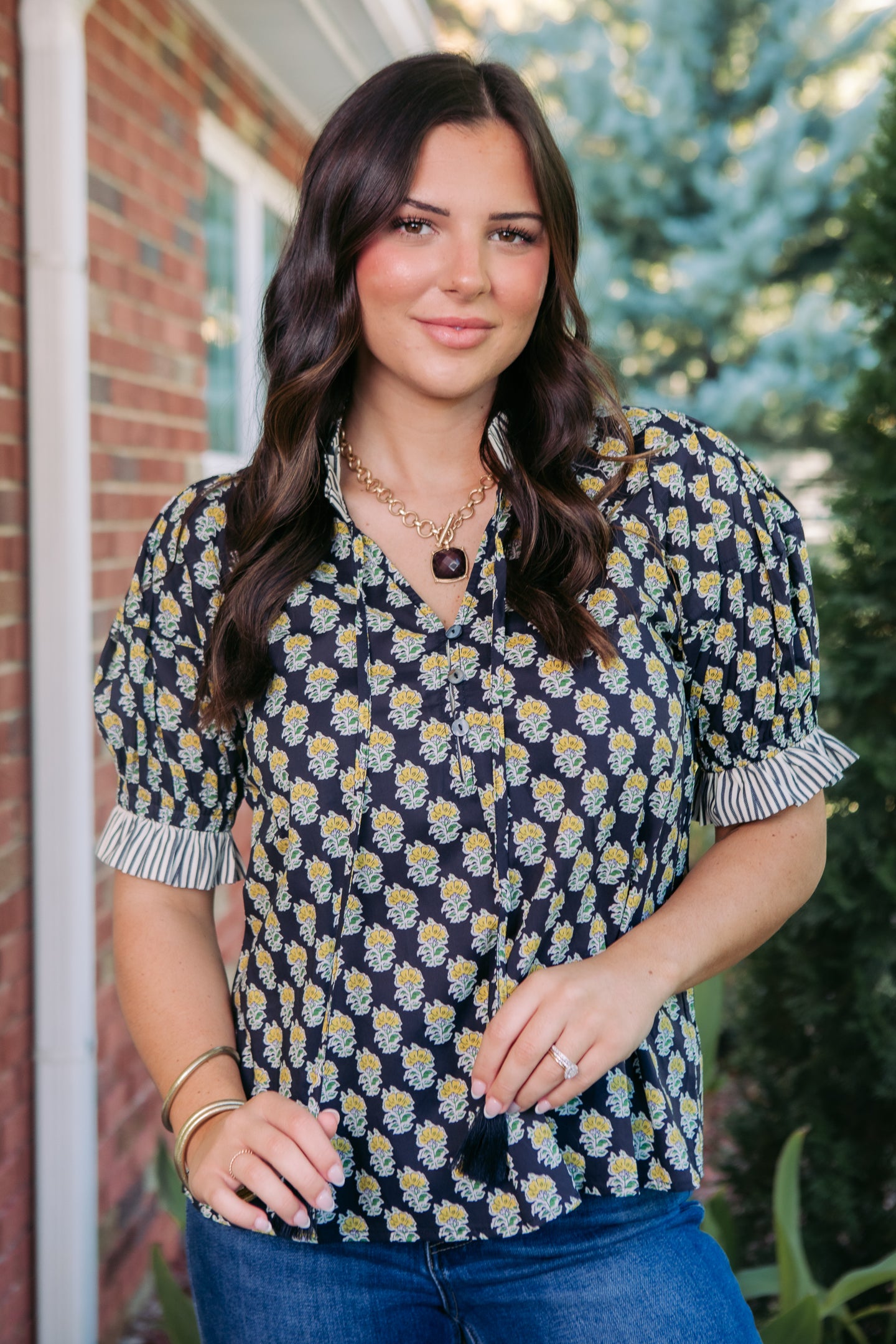 Bloom & Tassel Botanical Puff Sleeve Top