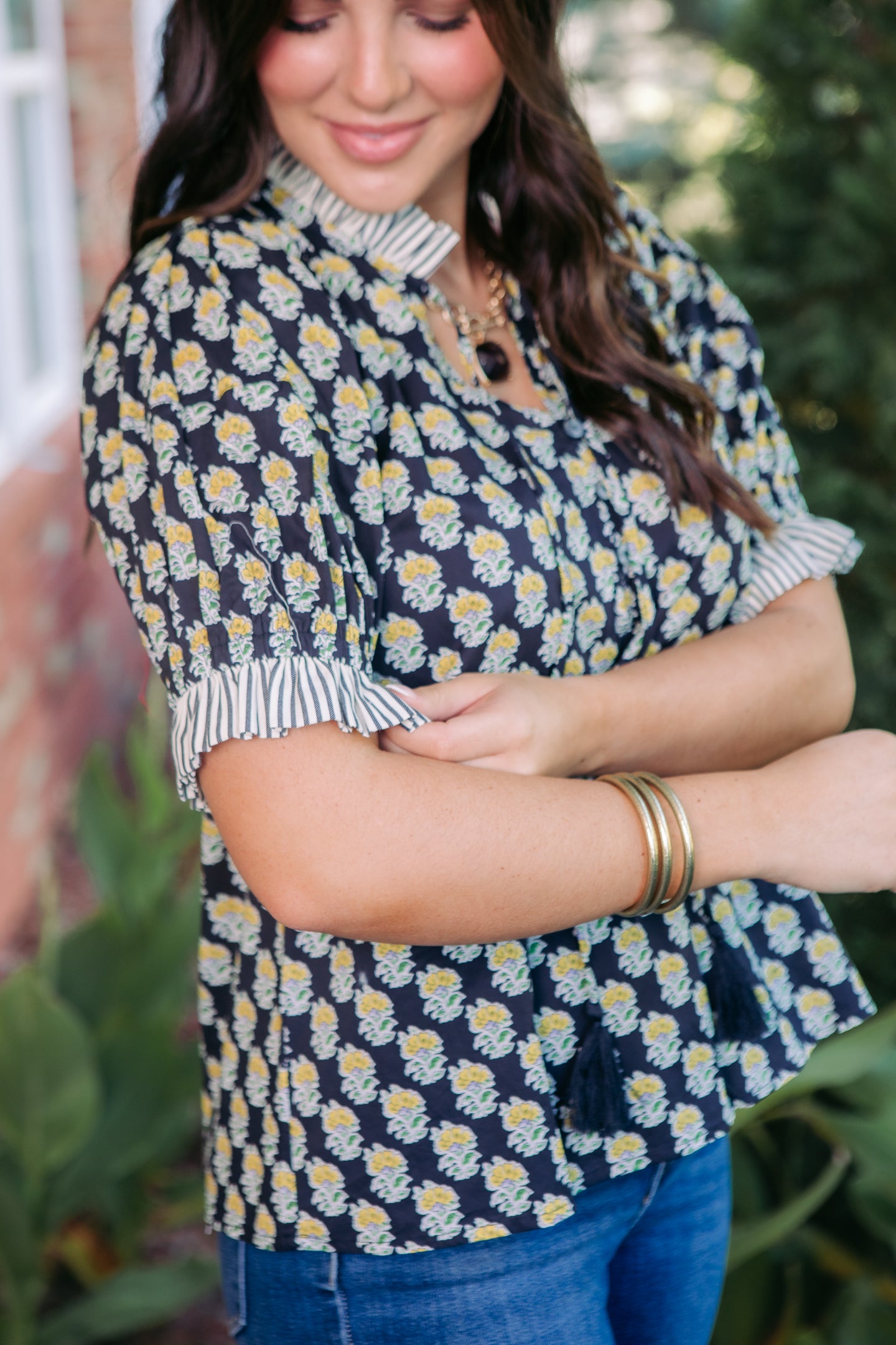 Bloom & Tassel Botanical Puff Sleeve Top