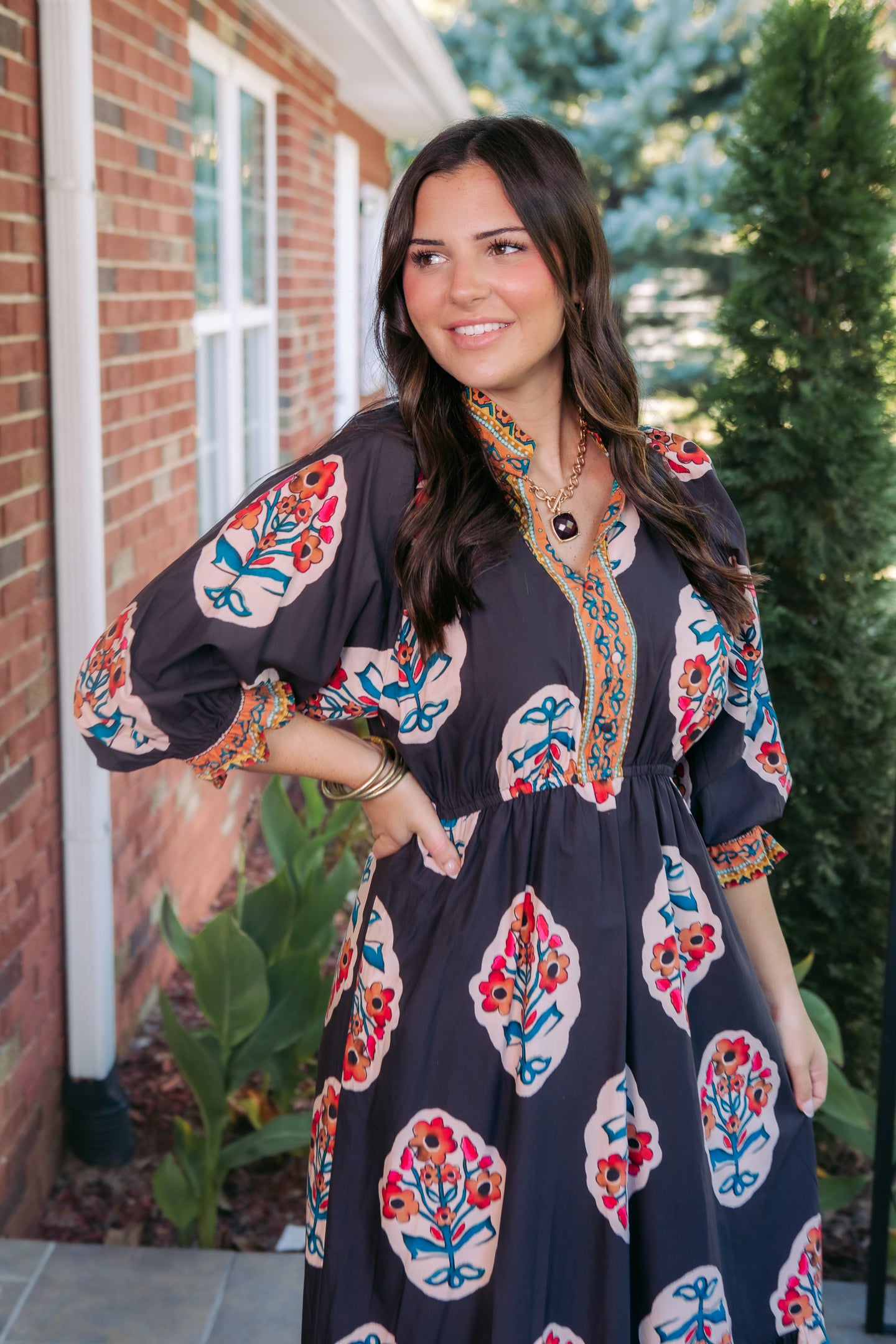 Floral Border Print Tiered Maxi Dress