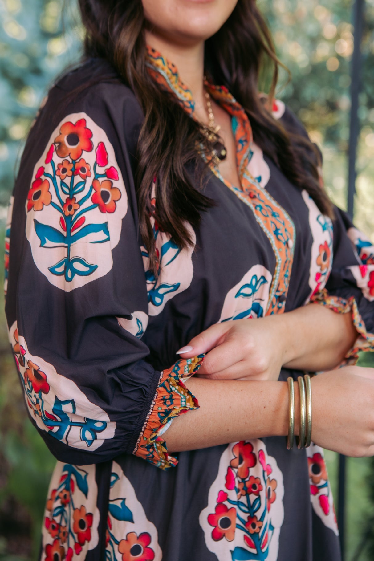 Floral Border Print Tiered Maxi Dress