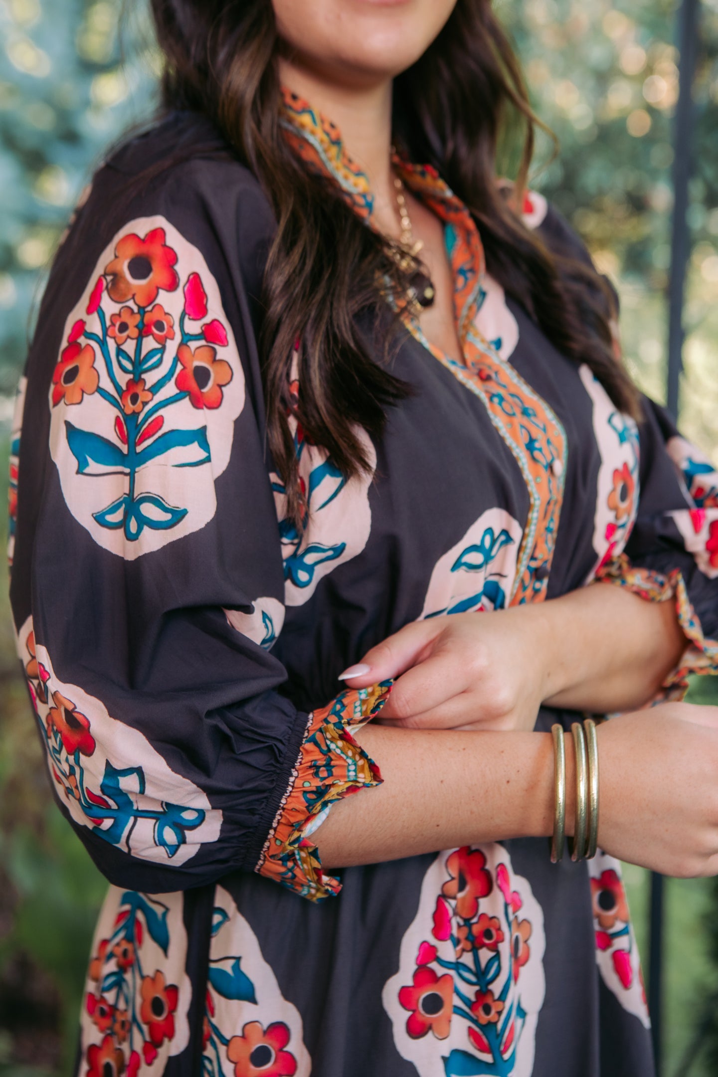 Floral Border Print Tiered Maxi Dress