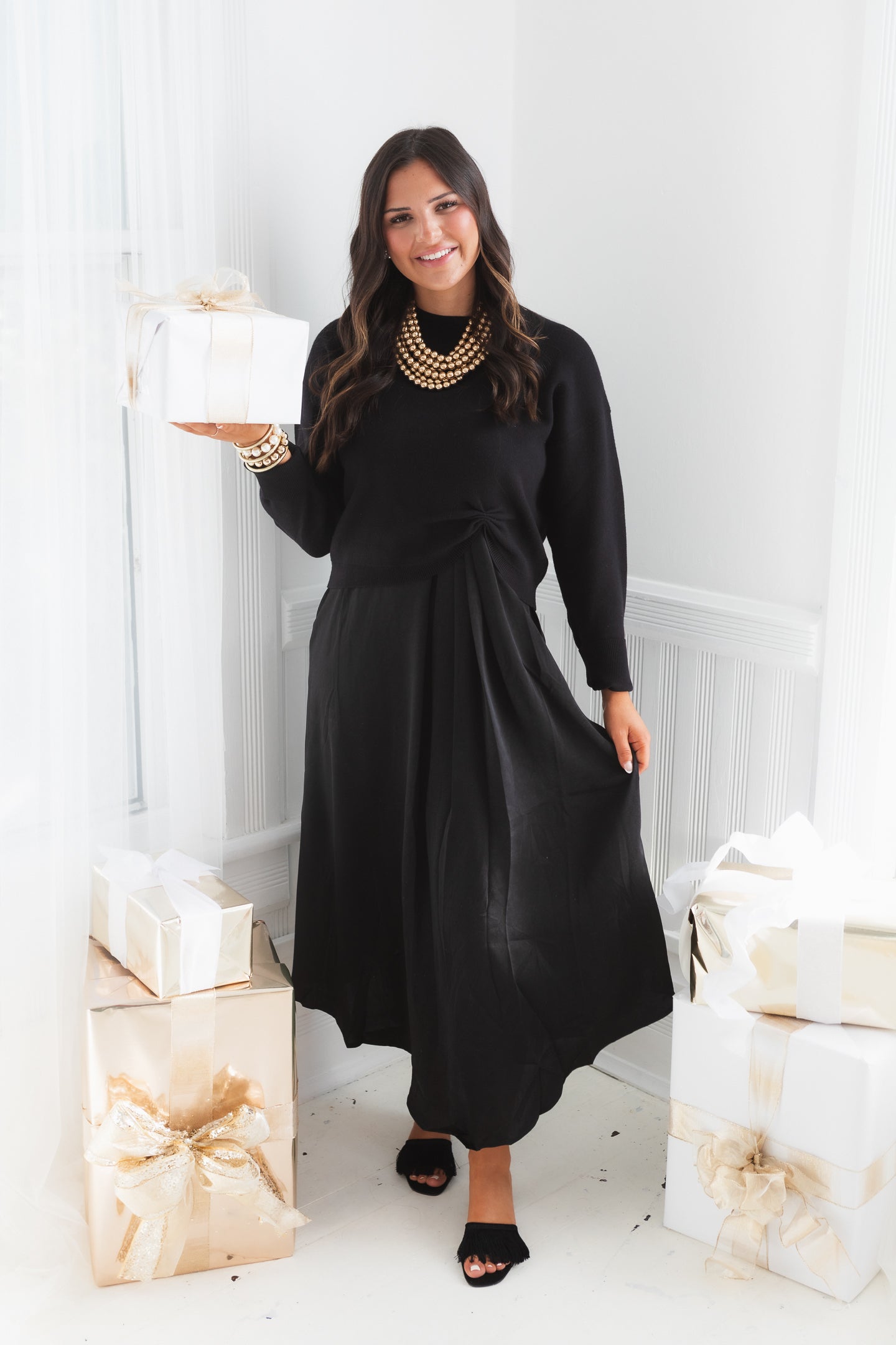 Effortless Elegance Black Two-Piece Midi Set