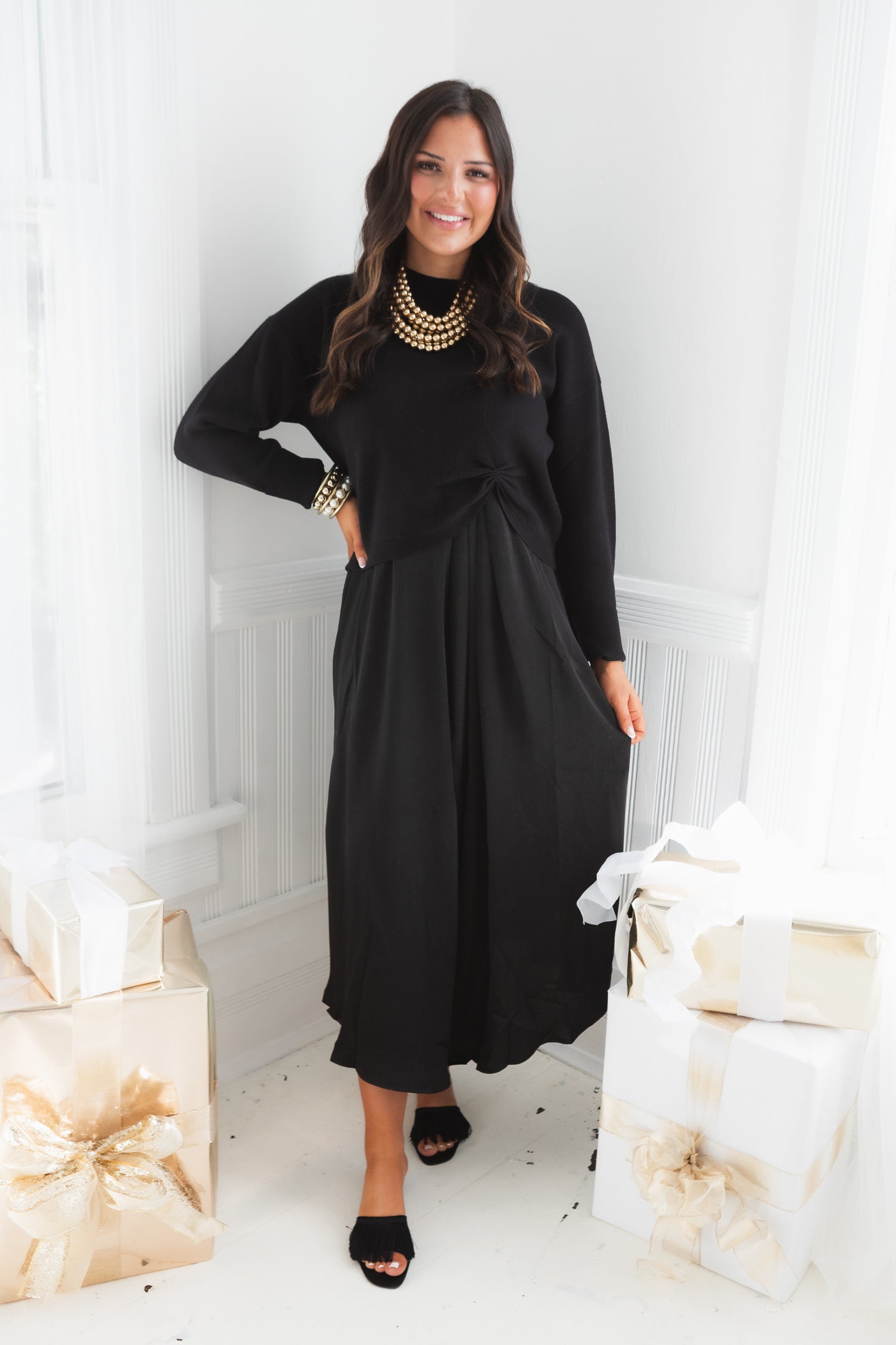 Effortless Elegance Black Two-Piece Midi Set