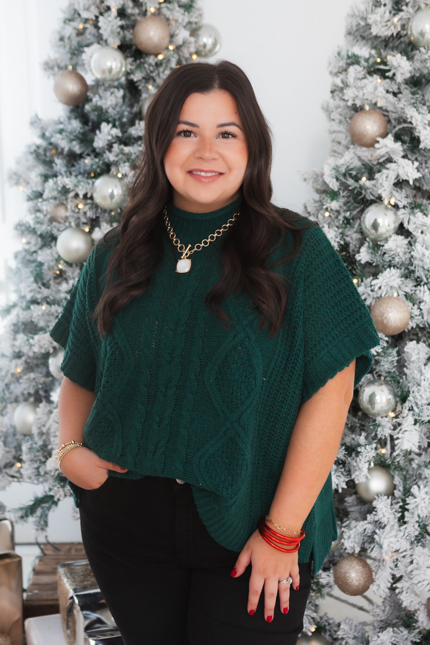 Mudpie | Green Claude Cable Knit Sweater