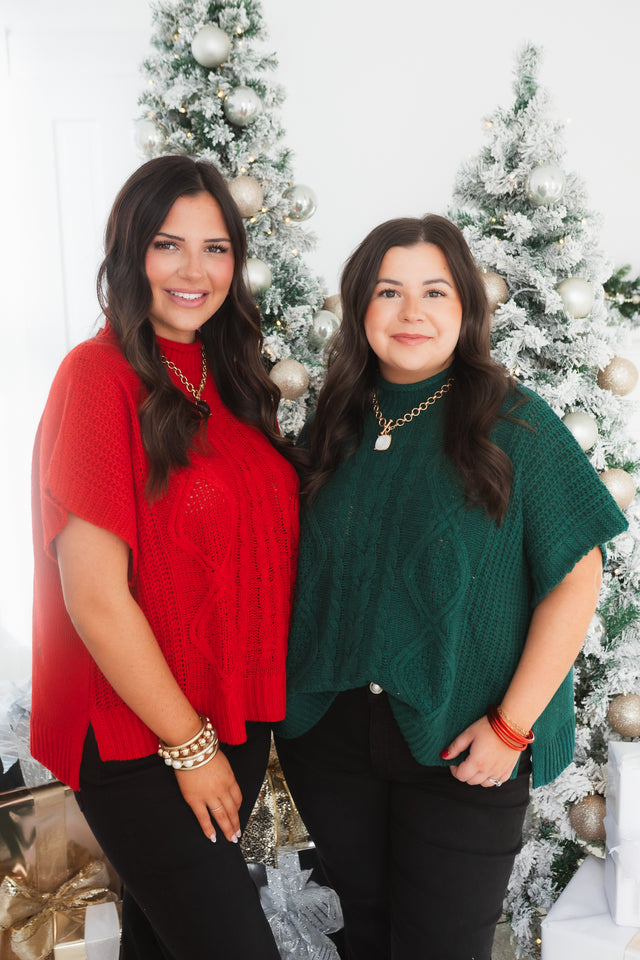 Mudpie | Green Claude Cable Knit Sweater