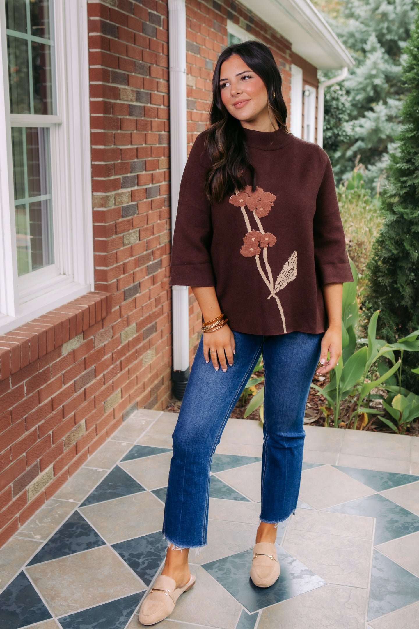 Bloom & Cozy Mock Neck Sweater Top