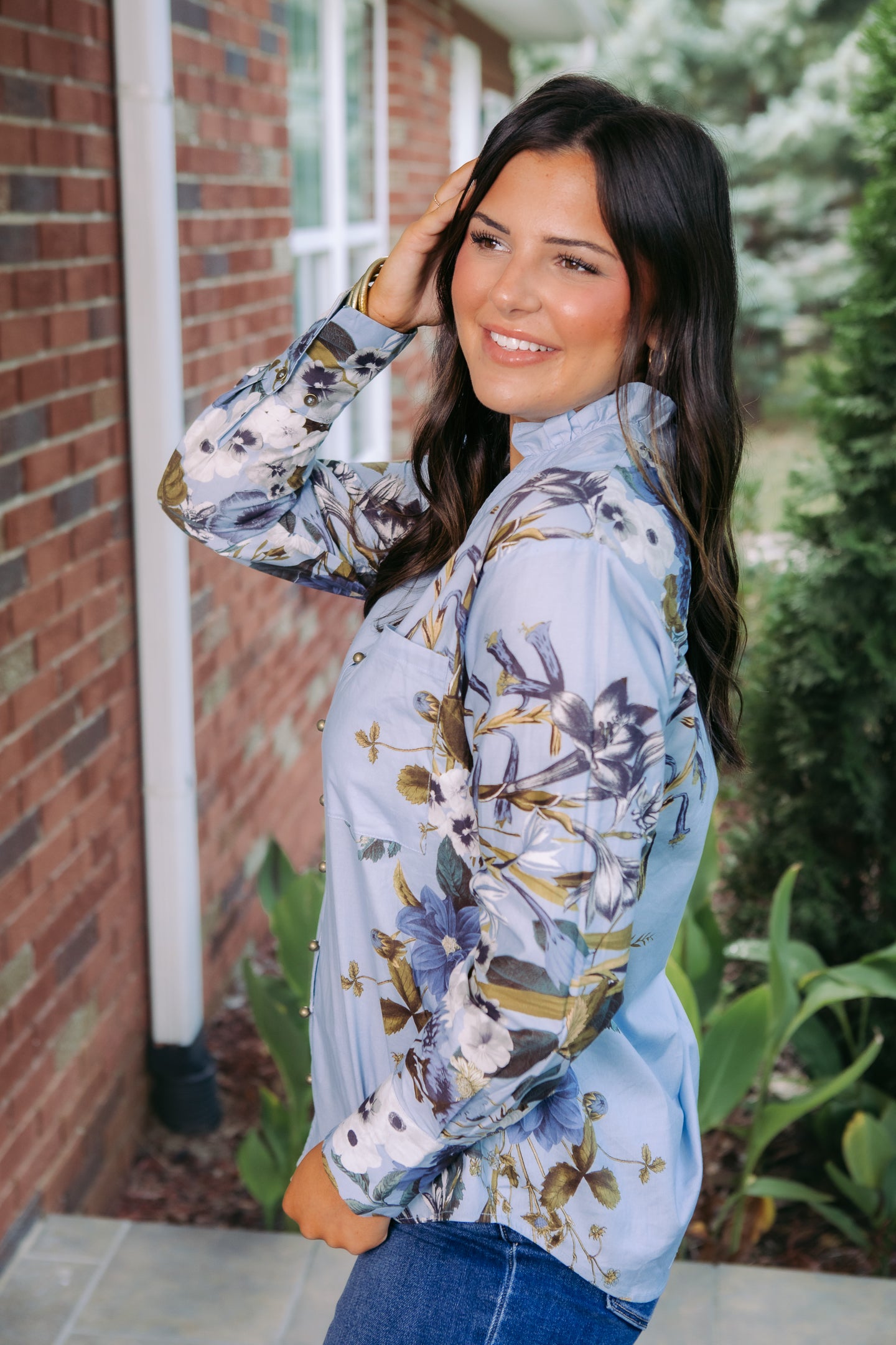 Blooming Elegance Ruffle Neck Blouse