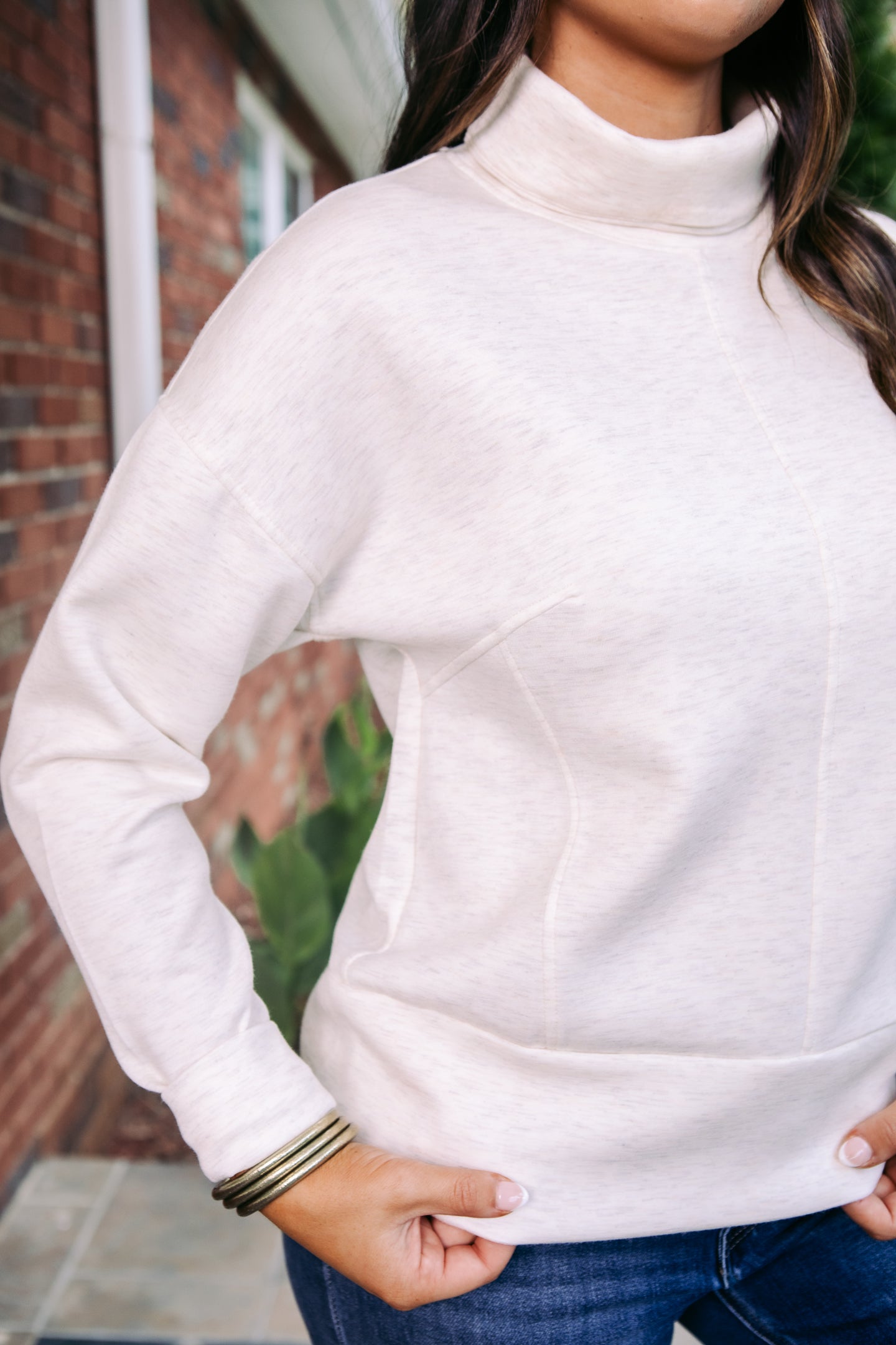 Tribal | Techno Lux Drop Shoulder Funnel Neck Knit Top