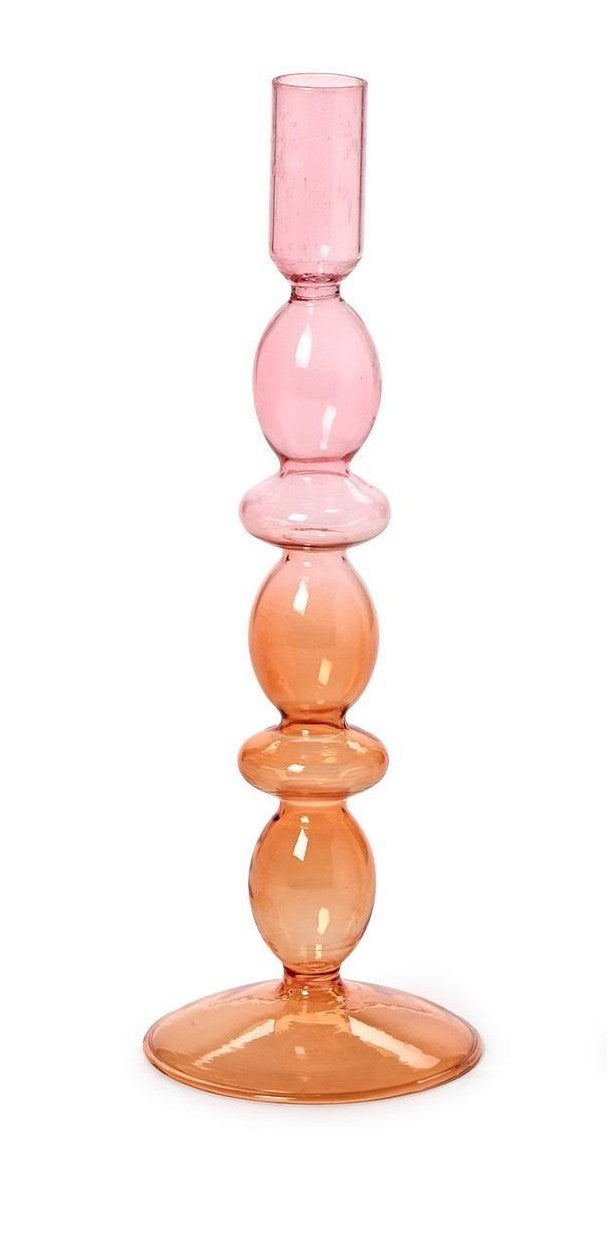 Hand-Blown Glass Taper Candlestick Candleholders