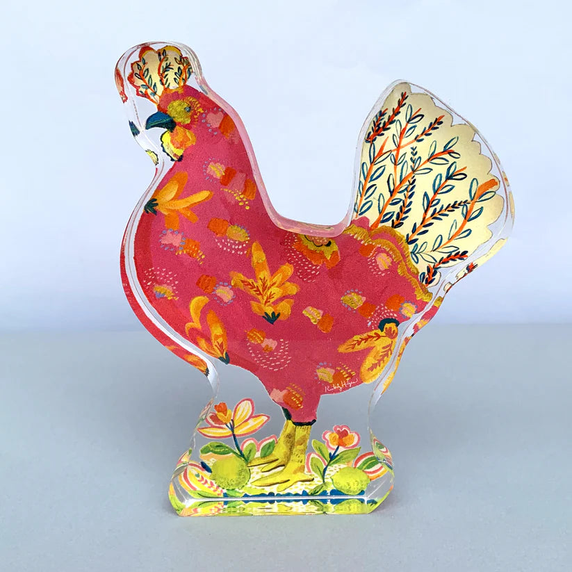 Kimberly Hodges Art | Pink Chicken with Limes Acrylic Cutout Shelfie