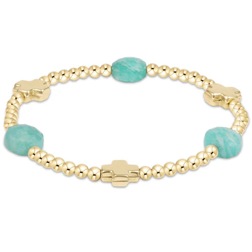 Enewton | Signature Cross Admire Gold Pattern 3mm Bead Bracelet - Amazonite