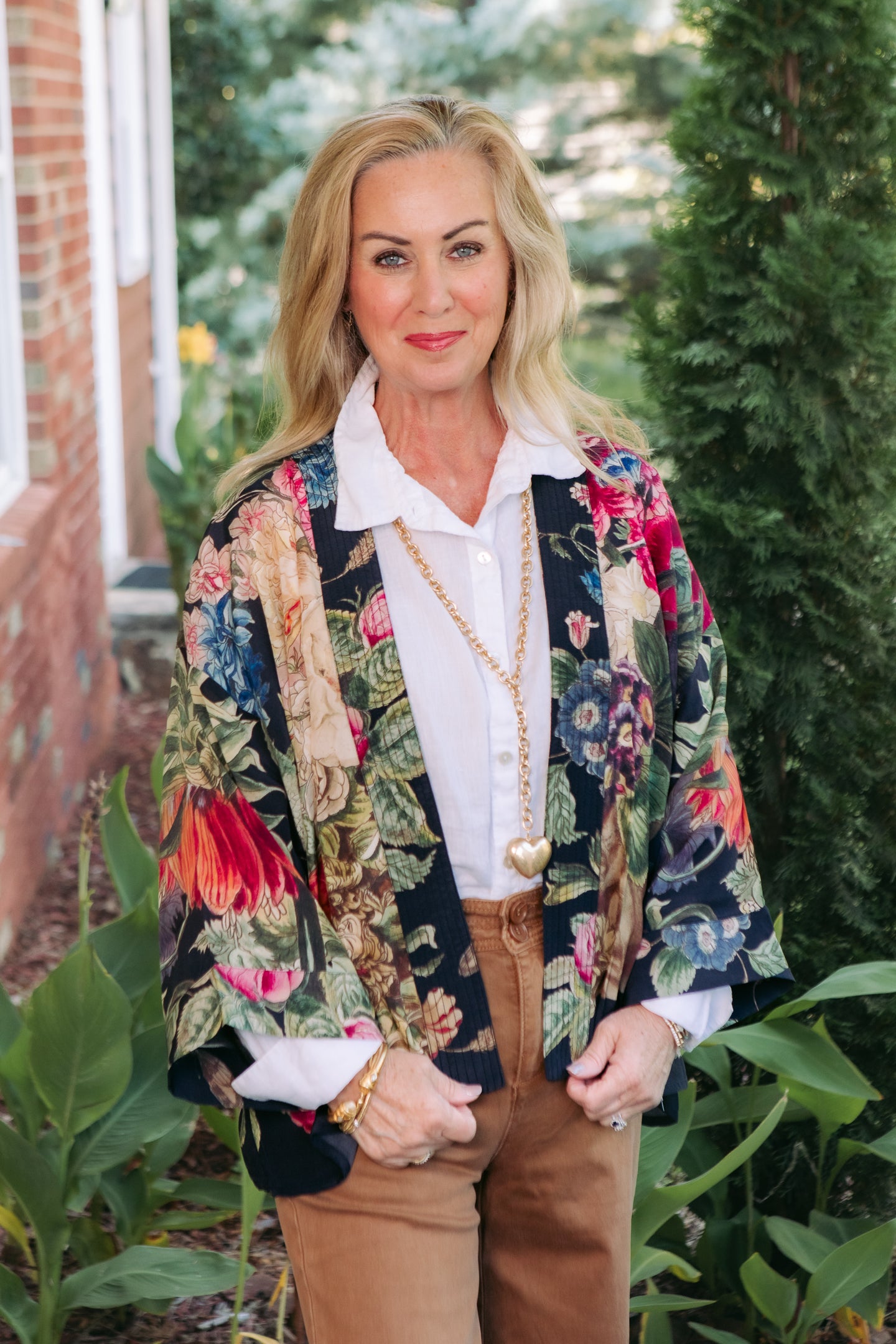 Primula Print Black Short Kimono